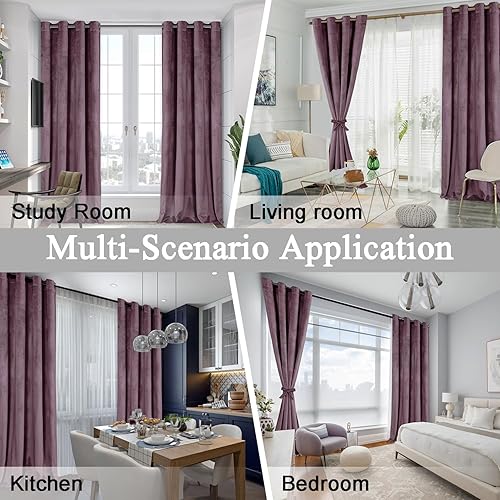 Miniatura 7 de JIUZHEN Cortinas de terciopelo de 96 pulgadas de largo, con aislamiento térmico, para oscurecer la habitación, con ojales, cortinas texturizadas de