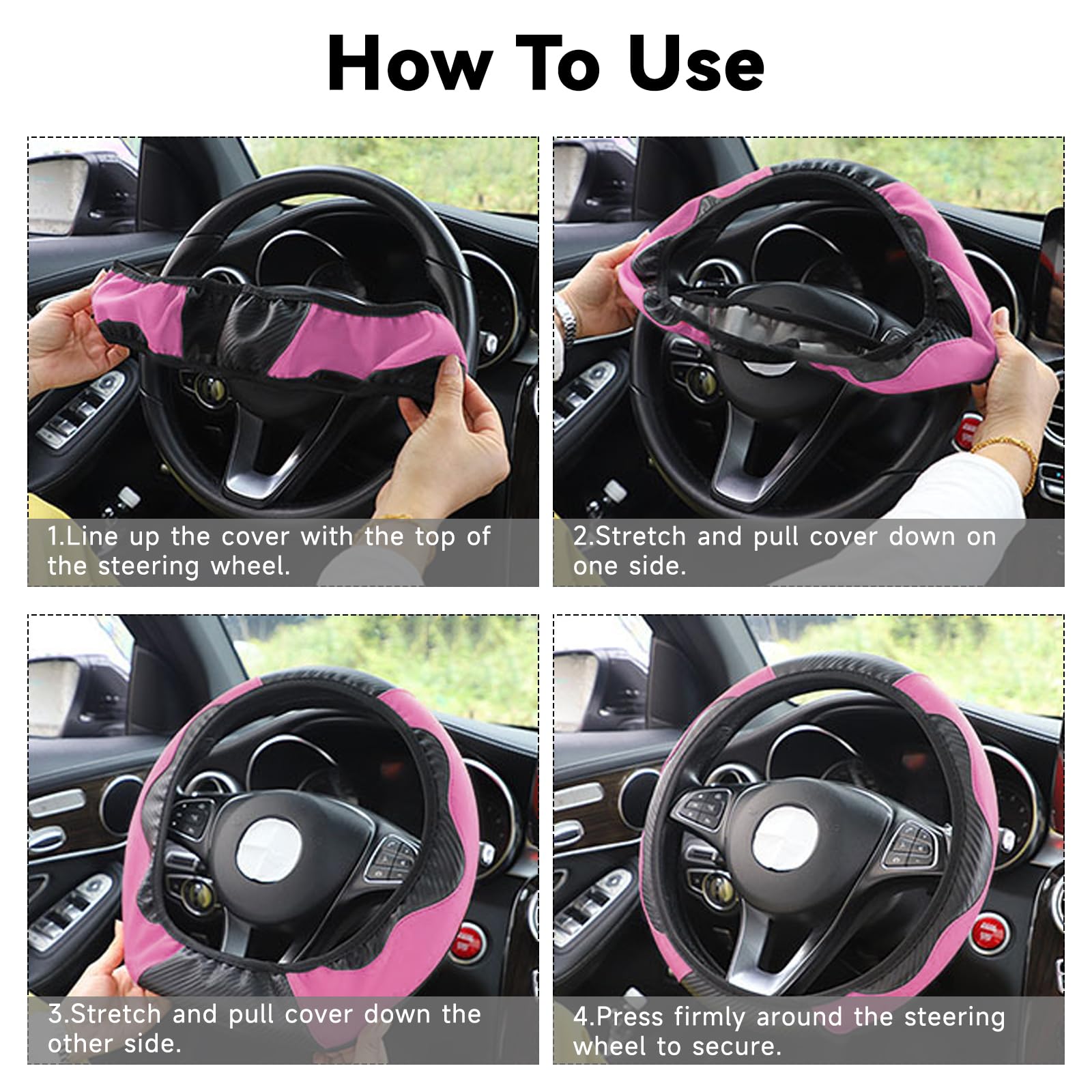 Elegant Pink Steering Wheel Cover for Cars, Universal 14.5-15 Inch Stretchable Design, Soft Leather Car Steering Wheel Cover, Anti-Slip, Breathable Steering Wheel Protector Cover — view 6