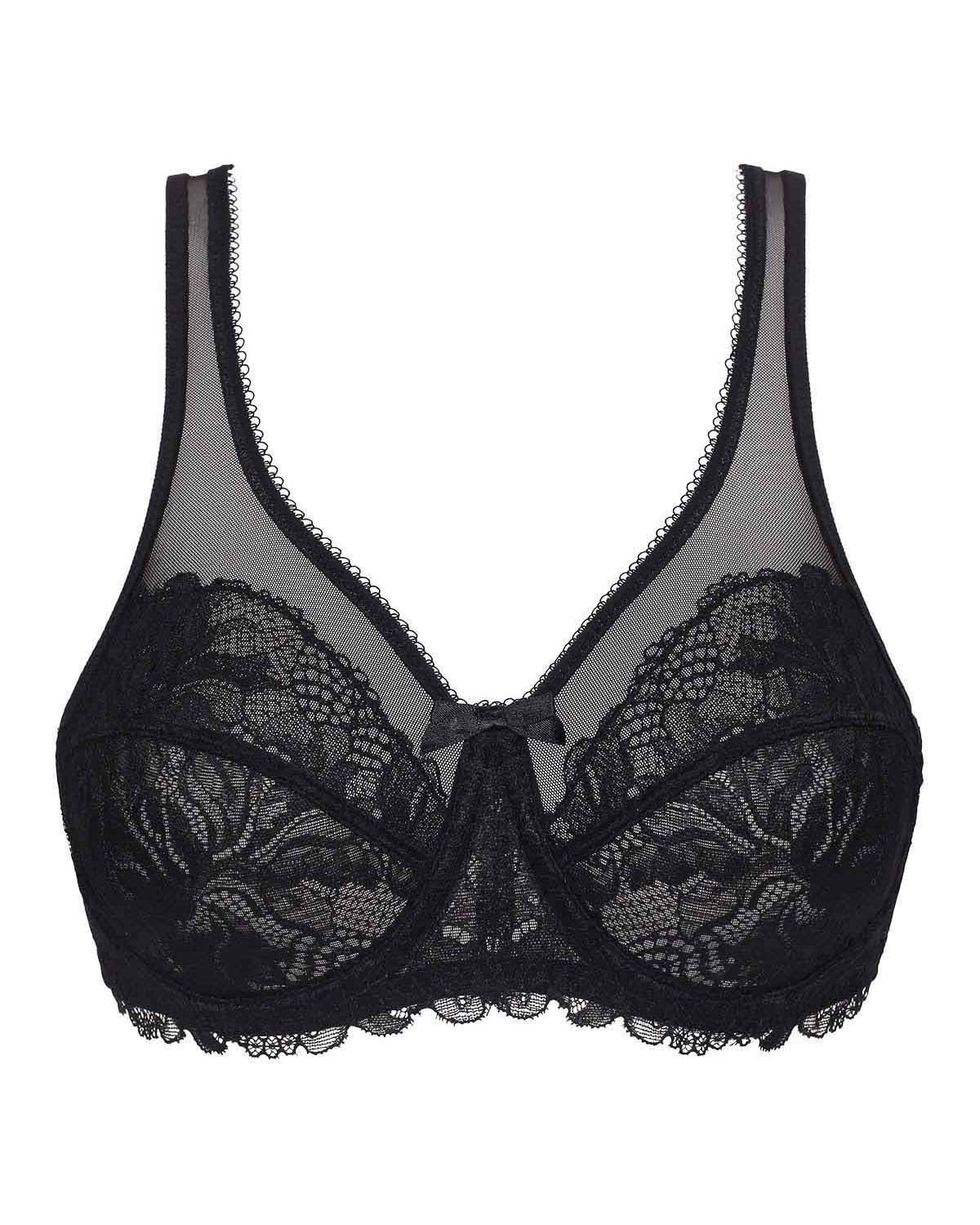 DIM Woman - Generous Essential Bra x1 | Underwired | Comfortable Support | Lace & Transparent Tulle Black 36D