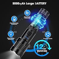 Vista 3 de Paquete de 2 linternas de 9000 lúmenes altos, linterna recargable LED súper brillante, 5 modos, IPX7 impermeable Flah Light para camping, hogar