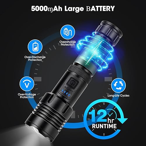 Miniatura 3 de Paquete de 2 linternas de 9000 lúmenes altos, linterna recargable LED súper brillante, 5 modos, IPX7 impermeable Flah Light para camping, hogar,