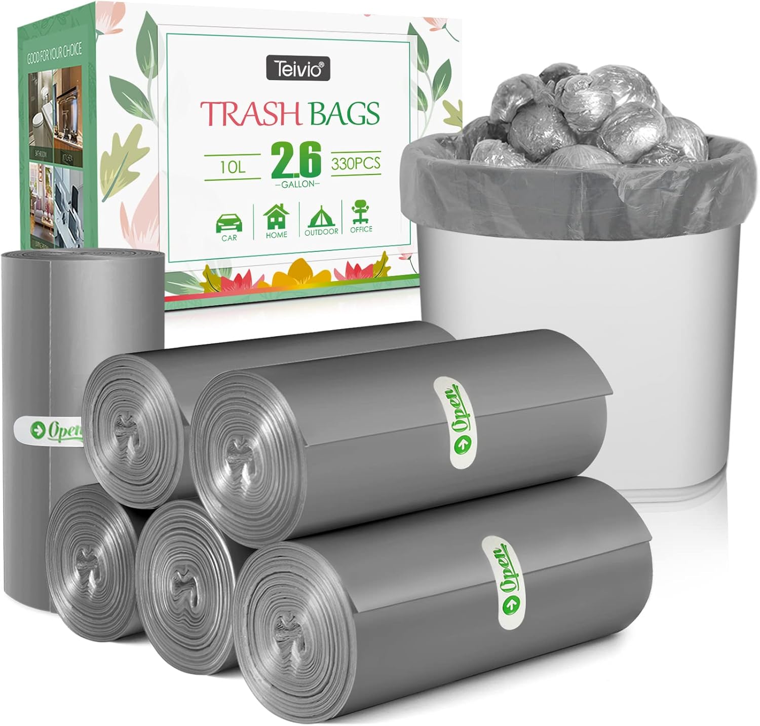 330 Counts Strong Trash Bags Garbage Bags by Teivio