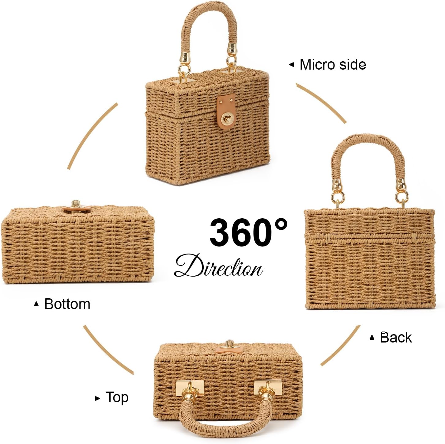 KUANG! Handwoven Rattan Bag for Women Woven Straw Square Crossbody Bag Vintage Basket Purse Beach Tote Bag - Image 5