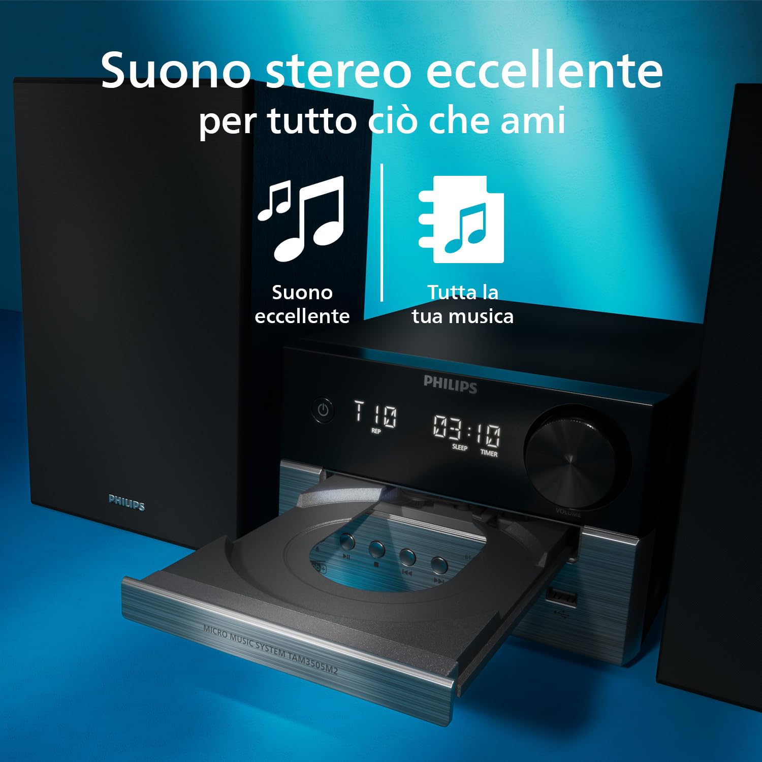 Philips TAM3505M2 Sistema Micro Hifi, con Bluetooth, lettore CD, USB, Radio FM e DAB Auracast, 85% materiale PCR, 2025, 20W / DAB