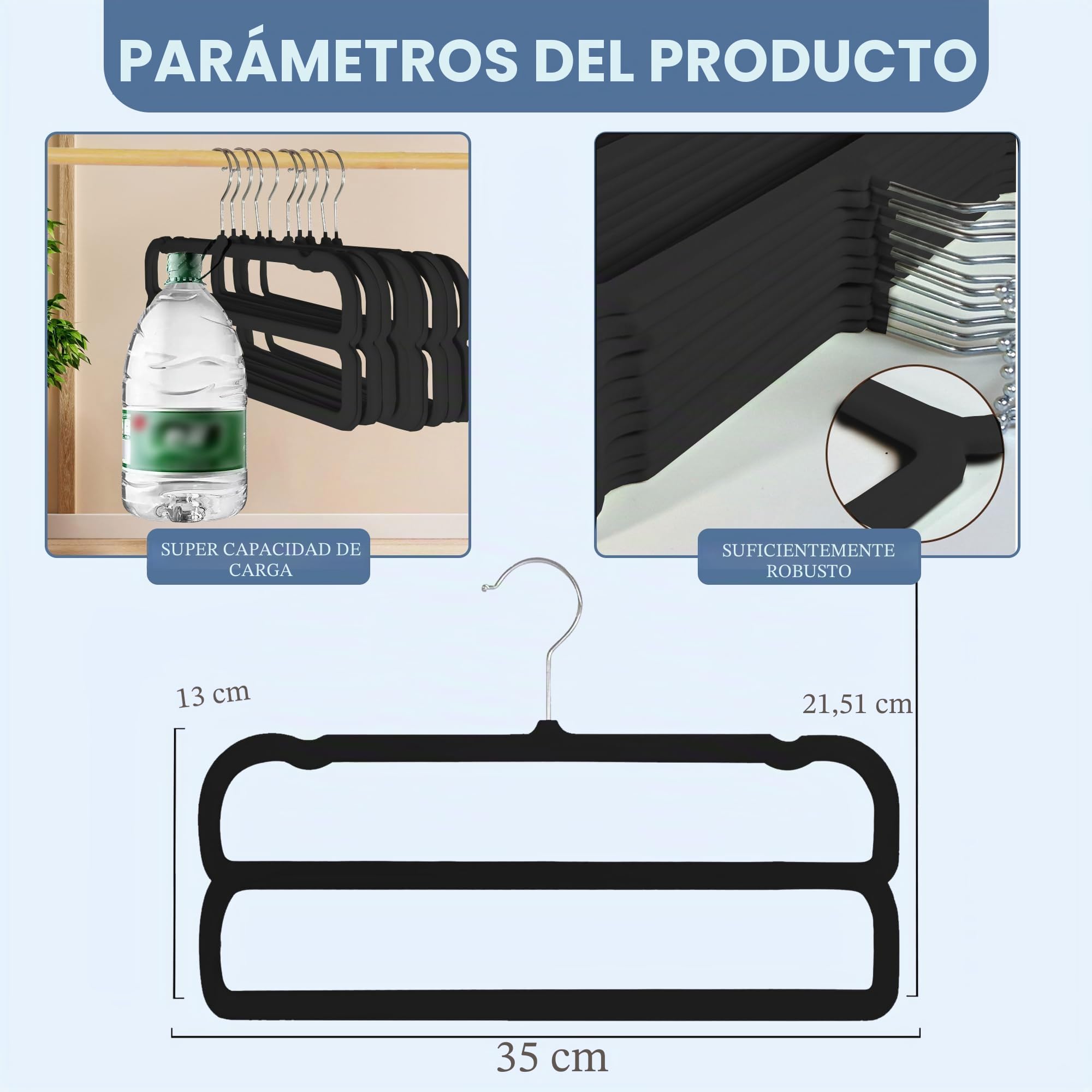 HGYZE Perchas para Pantalones Doble Capa, 10 Perchas de Terciopelo, Ahorro de Espacio, con Gancho Giratorio de 360° para Vestidos, Pantalones Cortos, Vaqueros, Slack, Negro