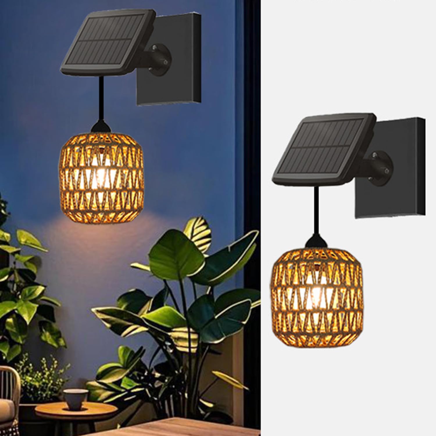 Solarleuchte mit Bewegungsmelder 2 Stück Vintage Hängelampe ohne Strom mit Solarpanel E27 Hängend Wandleuchte Außen mit 4 Modi Solarlampen IP44 Wasserdicht Warmes Licht für Balkon Garten Terrasse