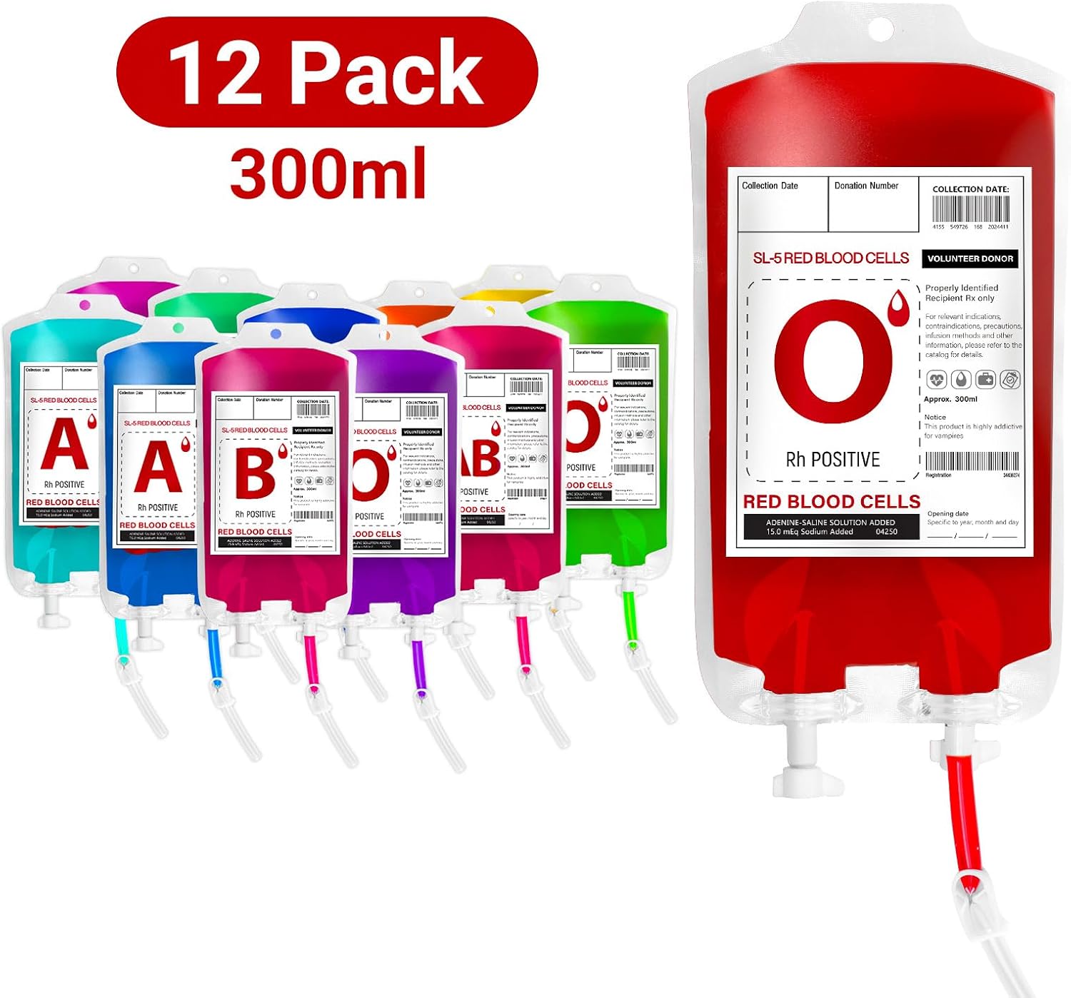 MGparty 12 Pack Blood Bags for Drinks Reusable IV Drink Pouches for Halloween Party Decorations Vampire Zombie Party Juice Containers Props, 10 fl.oz