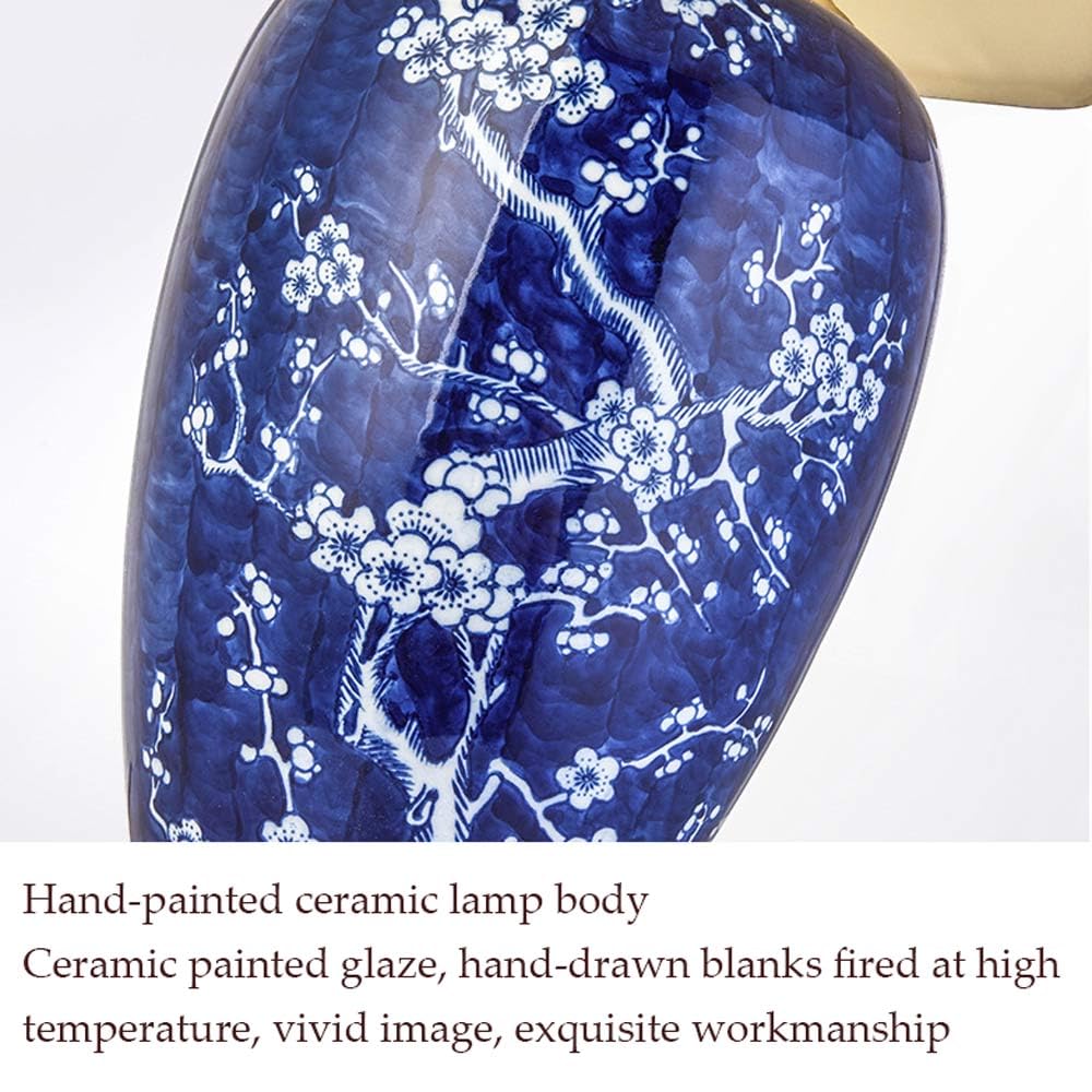 Lampada da tavolo in ceramica floreale dipinta a mano da 65 cm, lampade blu e bianche, lampade da comodino per camera da letto, soggiorno, studio, hotel, decorazione per la casa