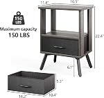 Nightstand with Fabric Storage Drawer with 2 Tiers Storage Space with Outlet, Wooden Bedside Table End Table with Matel Legs Night Stand for Bedroom Office, Grey
