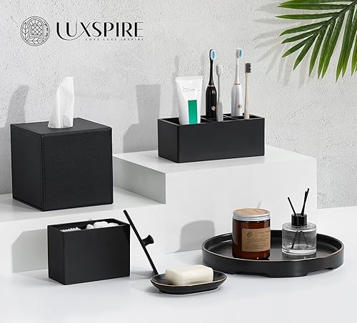 Miniatura 7 de Luxspire Soporte para cepillos de dientes, 5 ranuras, soporte para pasta de dientes, soporte decorativo de resina para accesorios de baño, juego de