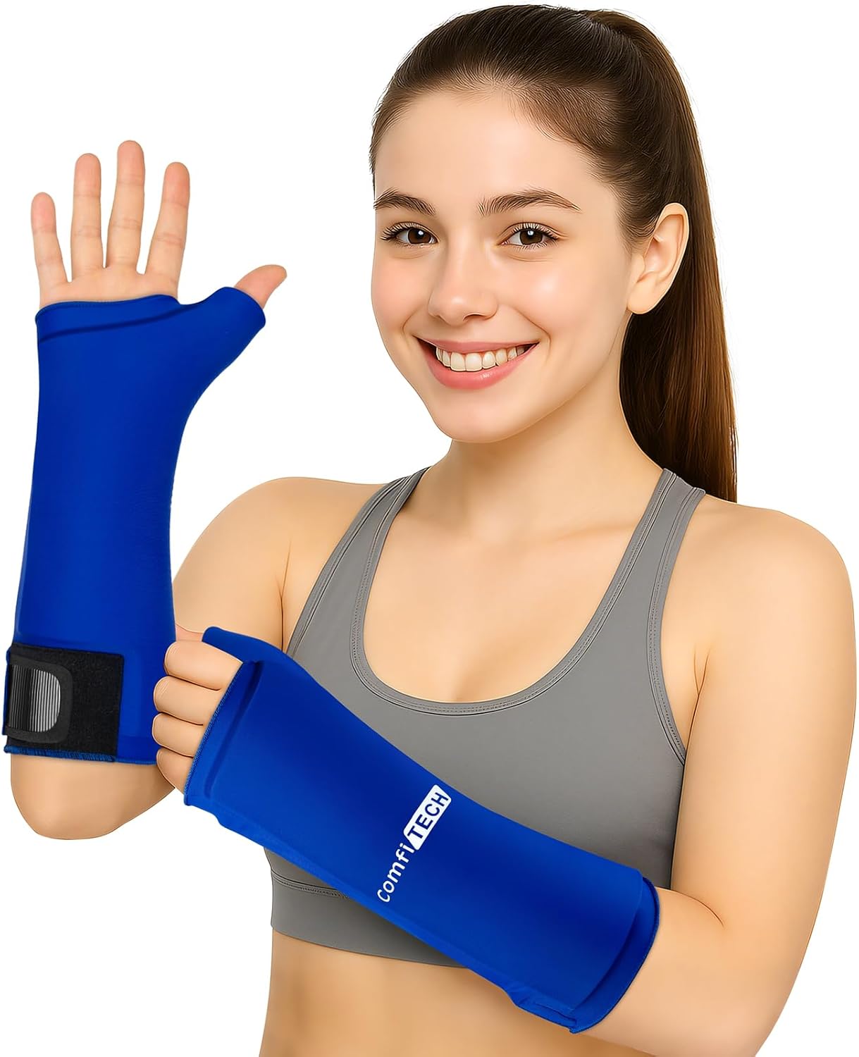 ComfiTECH Wrist Ice Pack Wrap 2 Pack, Flexible Hand Ice Pack for Carpal Tunnel, Thumb & Forearm, Reusable Gel Cold Sleeve with Adjustable Strap for Comfort and Support, Blue, Medium