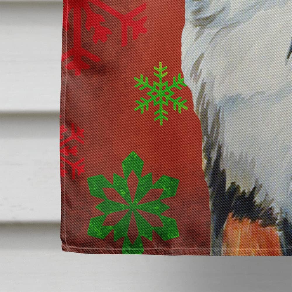 Caroline's Treasures LH9334CHF Bernese Mountain Dog Red Green Snowflakes Holiday Christmas House Flag Large Porch Sleeve Pole Decorative Outside Yard Banner Artwork Wall Hanging, Polyester, House Siz