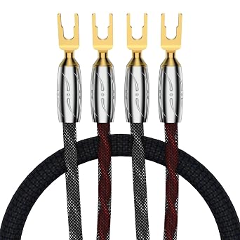 Viborg Speaker Cable Prime SP/1, 16AWG Hi-End Loudspeaker Cable Speaker Wire with VS701G Pure Copper Gold Plated Fork Spade Connectors 6.6FT/2M