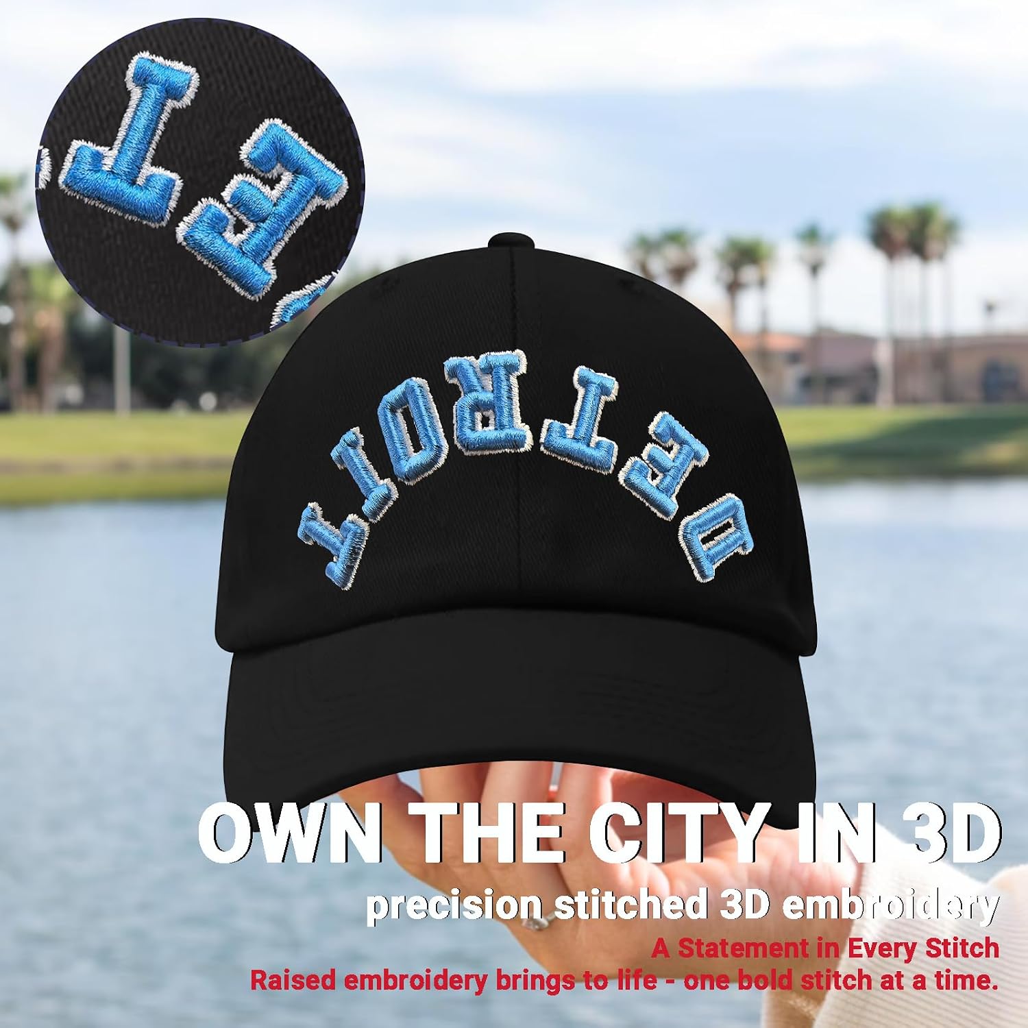 3D Embroidered Upside Down City Baseball Hat ，Adjustable Football Hat for Men Women Game Day Apparel Gifts image 5