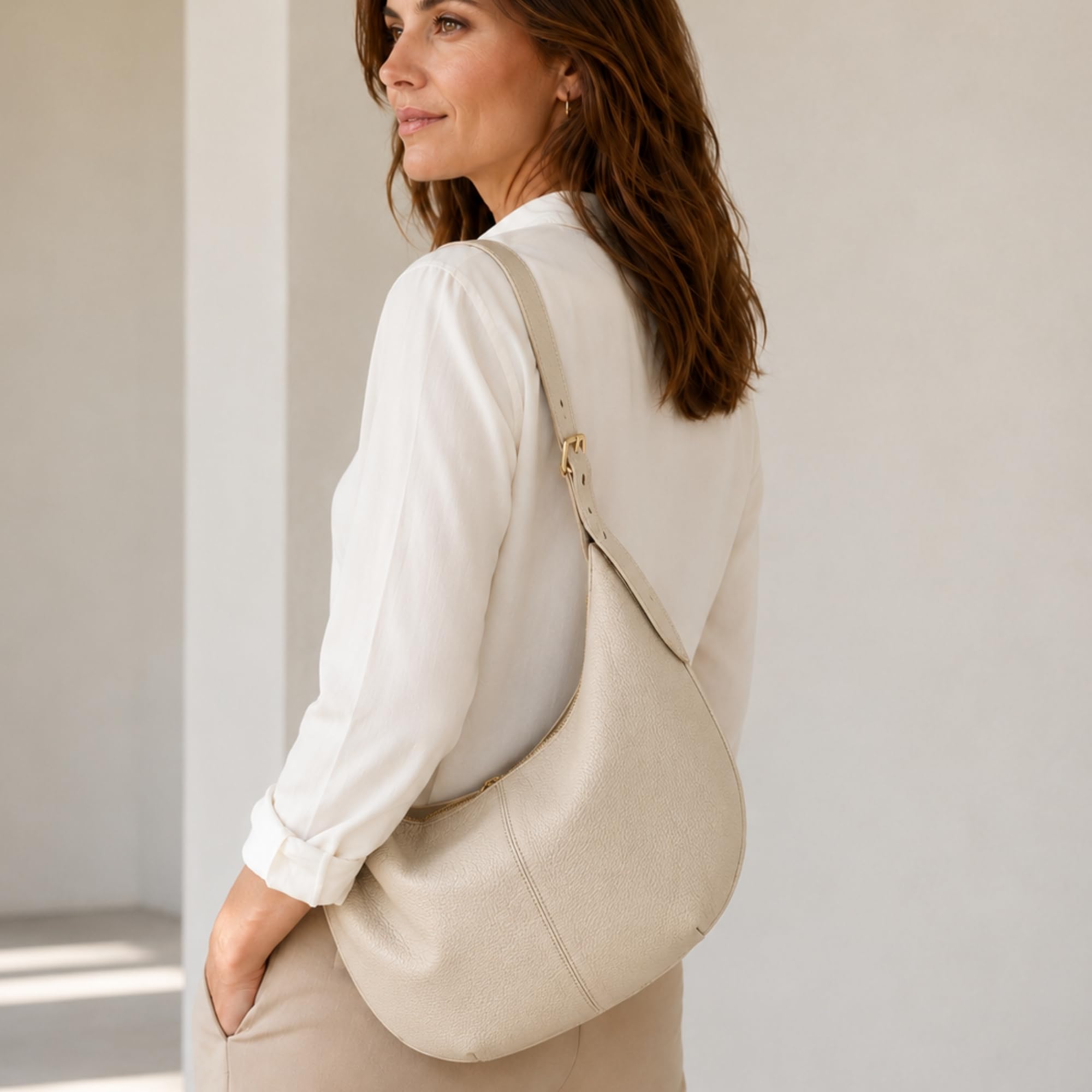 Adel Bags Lunara Damen Moon Bag Echtleder Handgefertigt Halbmond Tasche