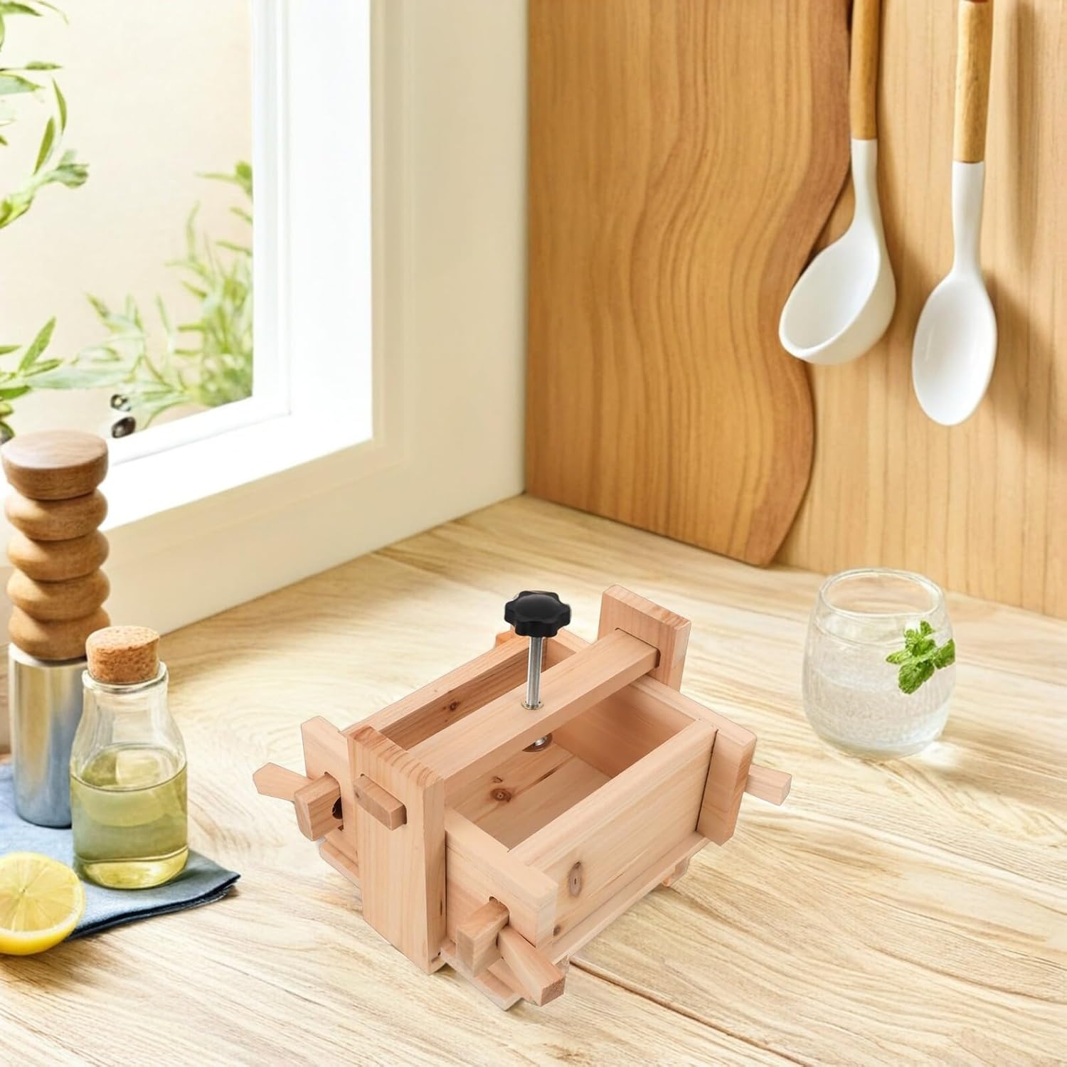 HOMSFOU Tofu Maker Mold Wooden Press DIY Kitchen Tofu Presser 13x17x9.5cm for Homemade Commercial and Home Use