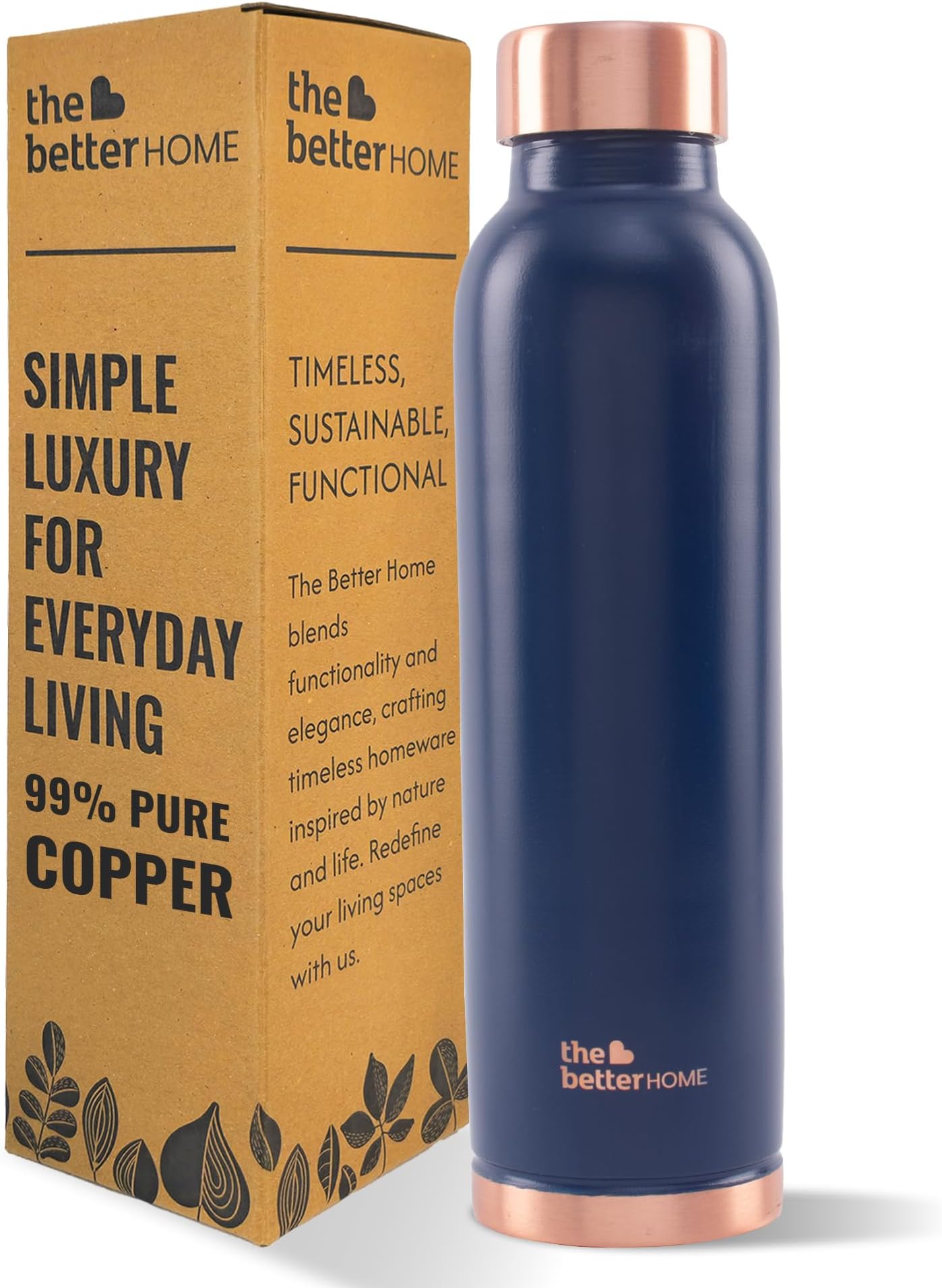 The Better Home Copper Water Bottle 1 Litre | 100% Pure Copper Bottle | BPA Free Water Bottle with Anti Oxidant Properties of Copper (Blue)