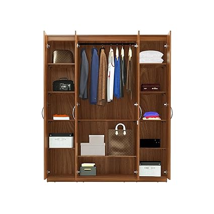 RAHMATH Furniture & Home Needs Wood 4 Door Wardrobe (Walnut Finish)