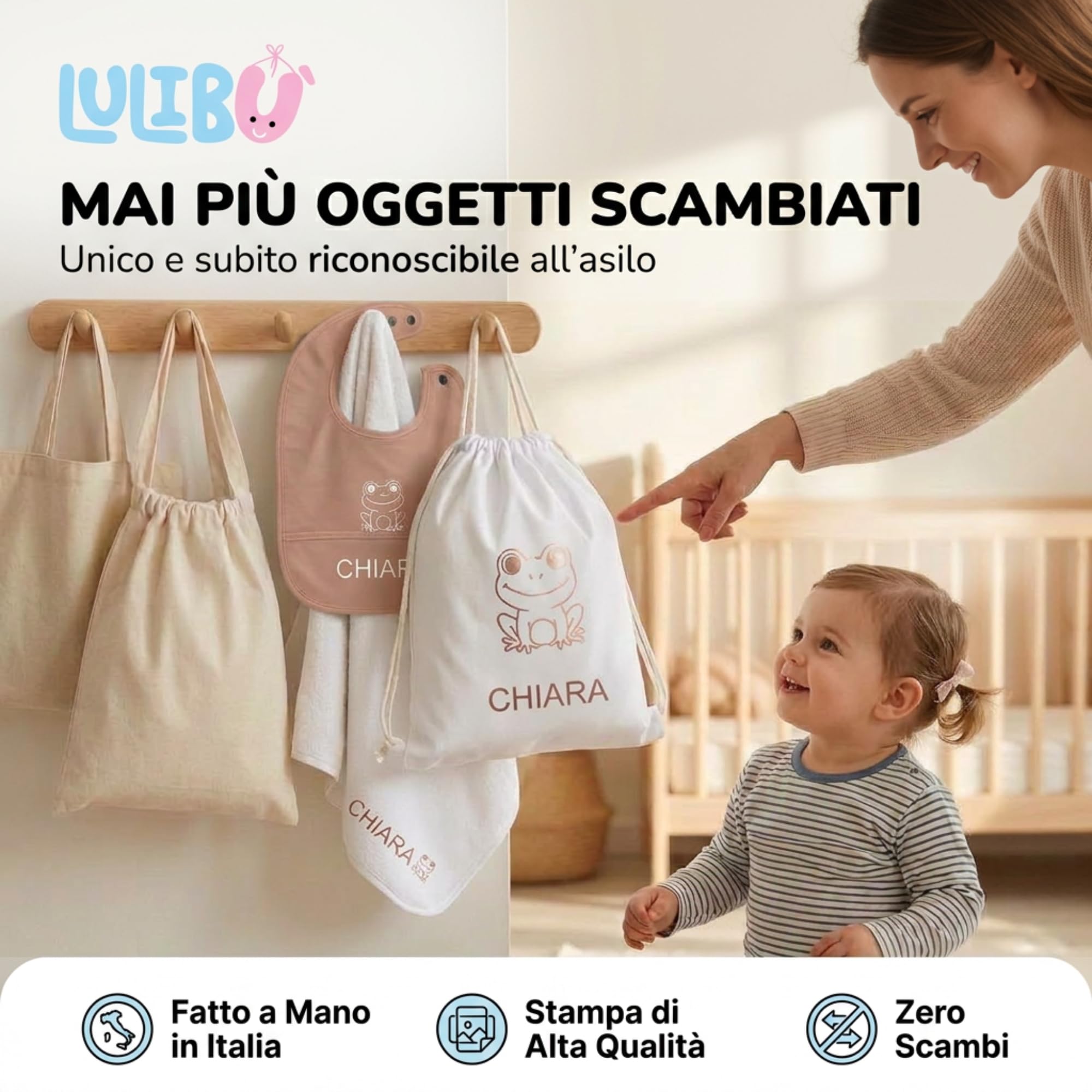 Set Asilo Personalizzato con Nome e Animaletto - Kit Bavaglino Personalizzato, Asciugamano Neonato e Sacca con Nome Bambina o Bambino - Set Asilo Nido Bimbo e Bimba - 5