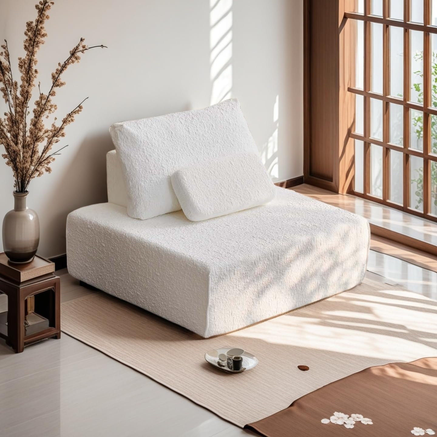 40 Single Cloud Sofa Foam Boneless Couch for Small Spaces Comfy Chenille White Compressed Sofas with Pillows for