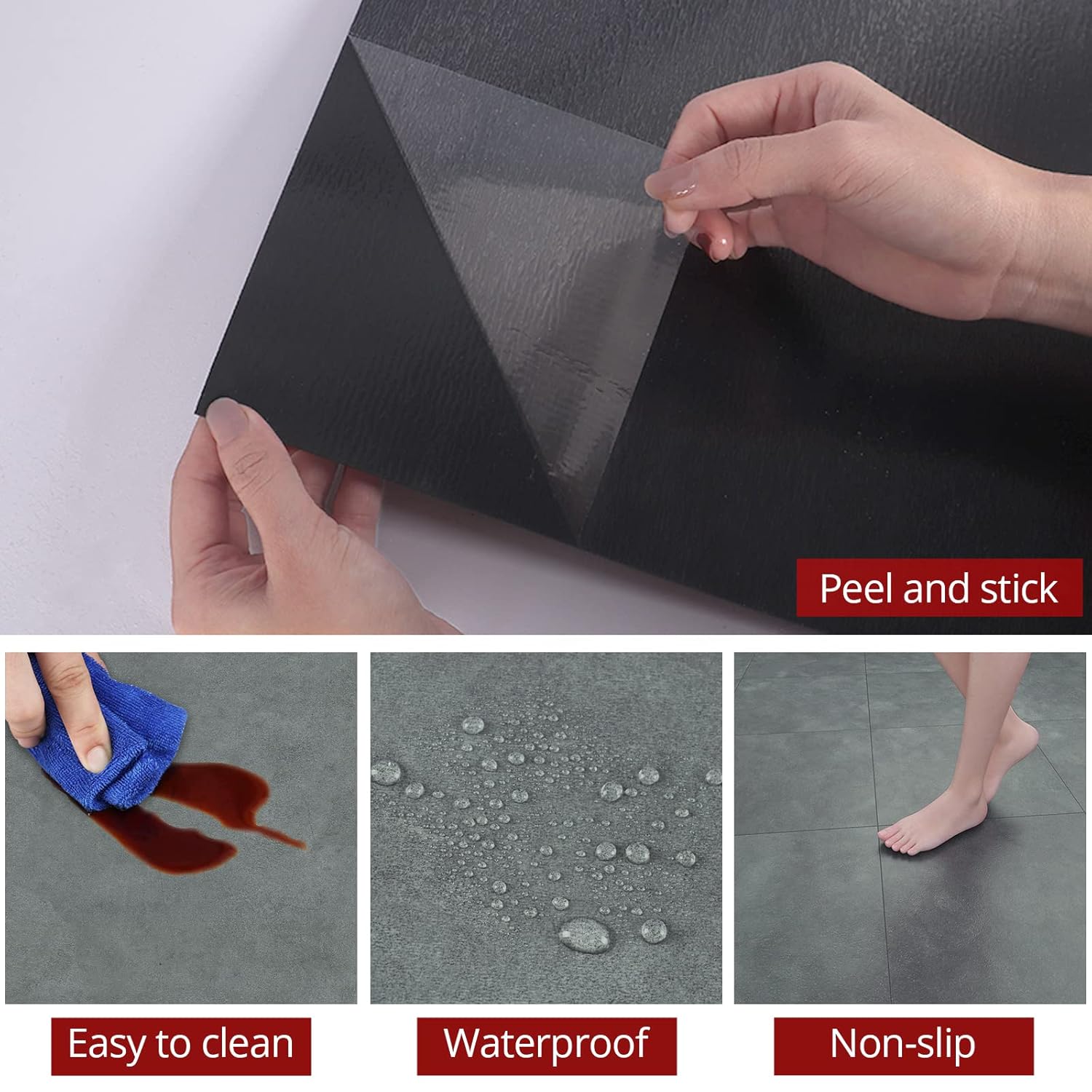 WESTICK Grey Marble Peel and Stick Floor Tile 12" x 12" Bathroom Floor Tiles Peel and Stick Waterproof Self Adhesive Vinyl Flooring Tile for Kitchen Living Room Bedroom Camper 5 PCS