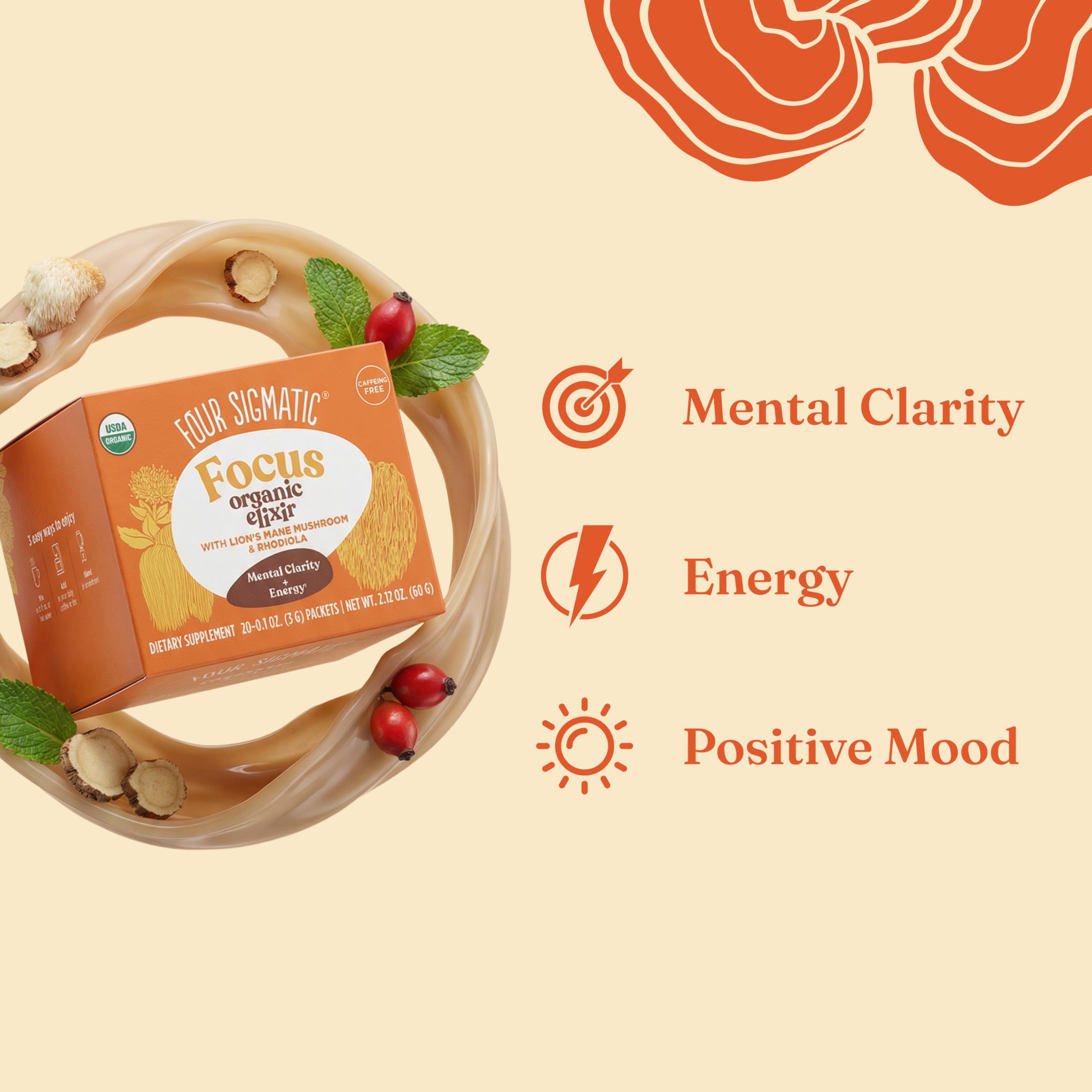 Four Sigmatic Lion's Mane Elixir Mushroom Coffee Alternative | Organic Lion's Mane Mushroom Powder, Rhodiola & Rose Hips | Immune & Memory Support | Paleo | Pack of 21