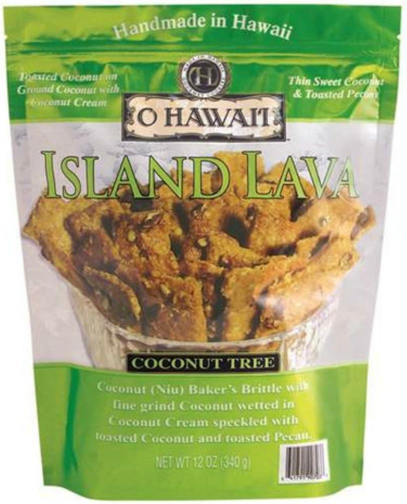 Coconut Brittle - Island Lava Coconut Tree Baker's Brittle with Toasted Pecan 12 Oz by O Hawaii