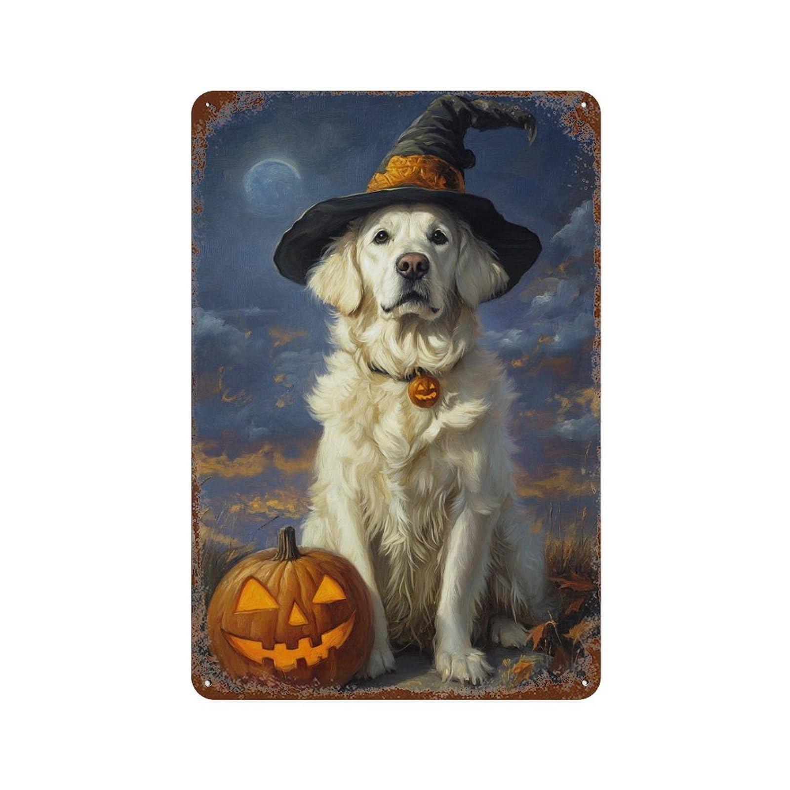 Halloween Dog with Jack-o'-Lantern-5 Vintage Rust Metal Sign 11.8"x7.9", Farmhouse Wall Decor for Garage, Pub Or Kitchen