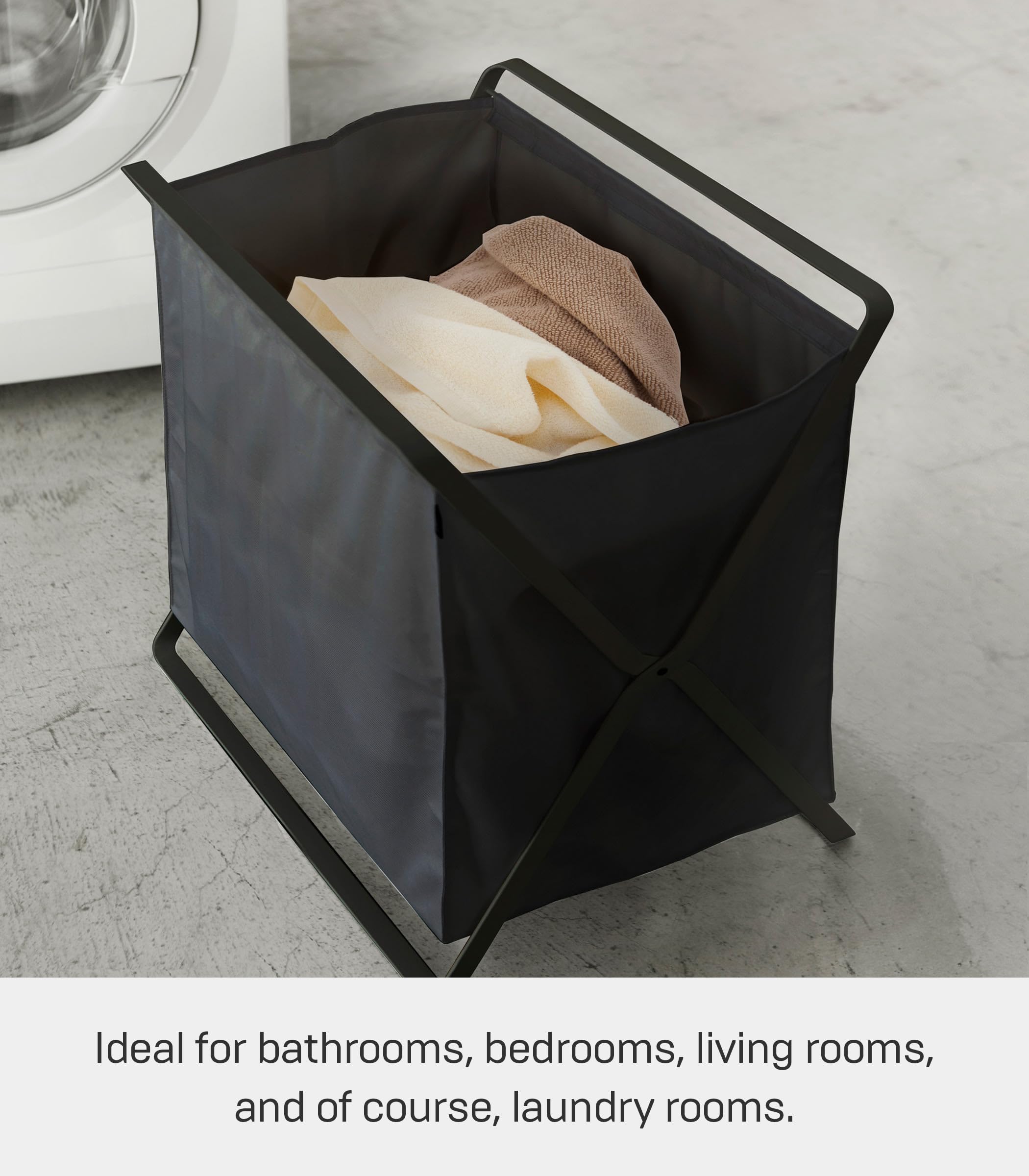Yamazaki 3545 TOWER Storage Basket, black, Steel/Polyester/Polypropylene, 46 x 29 x 40 cm