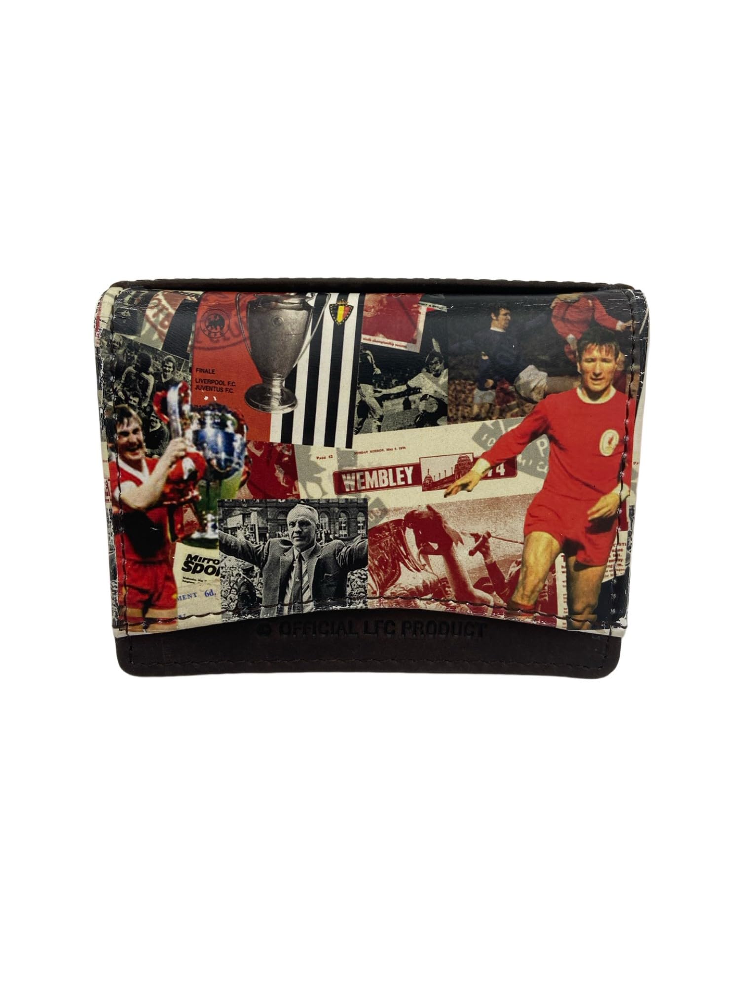 Liverpool FC Official Retro Collection Credit Card Holder, Brown Leather with Vintage Football Design, Embossed Club Crest