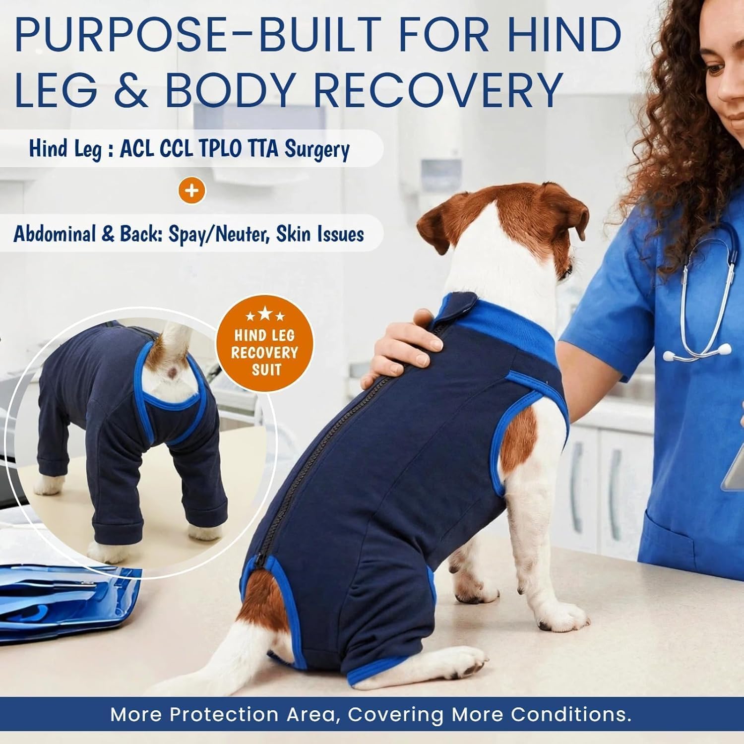 Comfortable Dog Surgery Recovery Suit with Rear Leg Sleeve to Stop Licking, Body Dog Recovery Suit Female, Protective Dog Pants, Neutering Recovery Suit for Male Dogs, Navy L