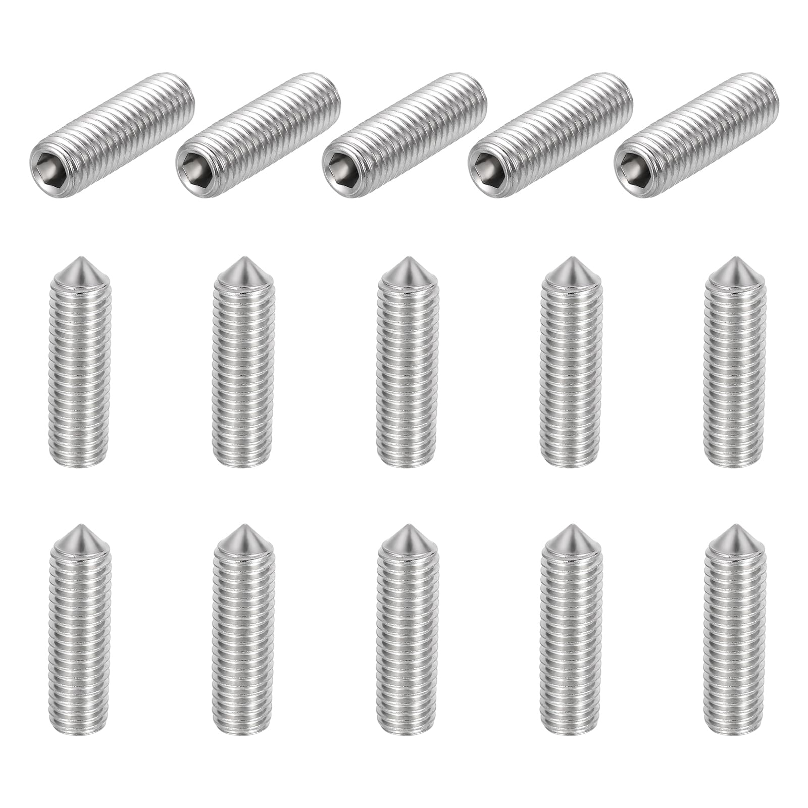 sourcing map 15 Pcs M10x35mm Cone Point Set Screws, 304 Stainless Steel Hex Socket Grub Screws for Bathroom Fixtures Repair Furniture DIY Project