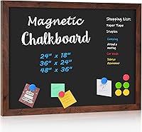 4Thought Magnetic Chalkboard 24x36 Inch Rustic Brown Frame - Large Wall Blackboard Menu Sign for Kitchen Office Home School with Markers & Magnets