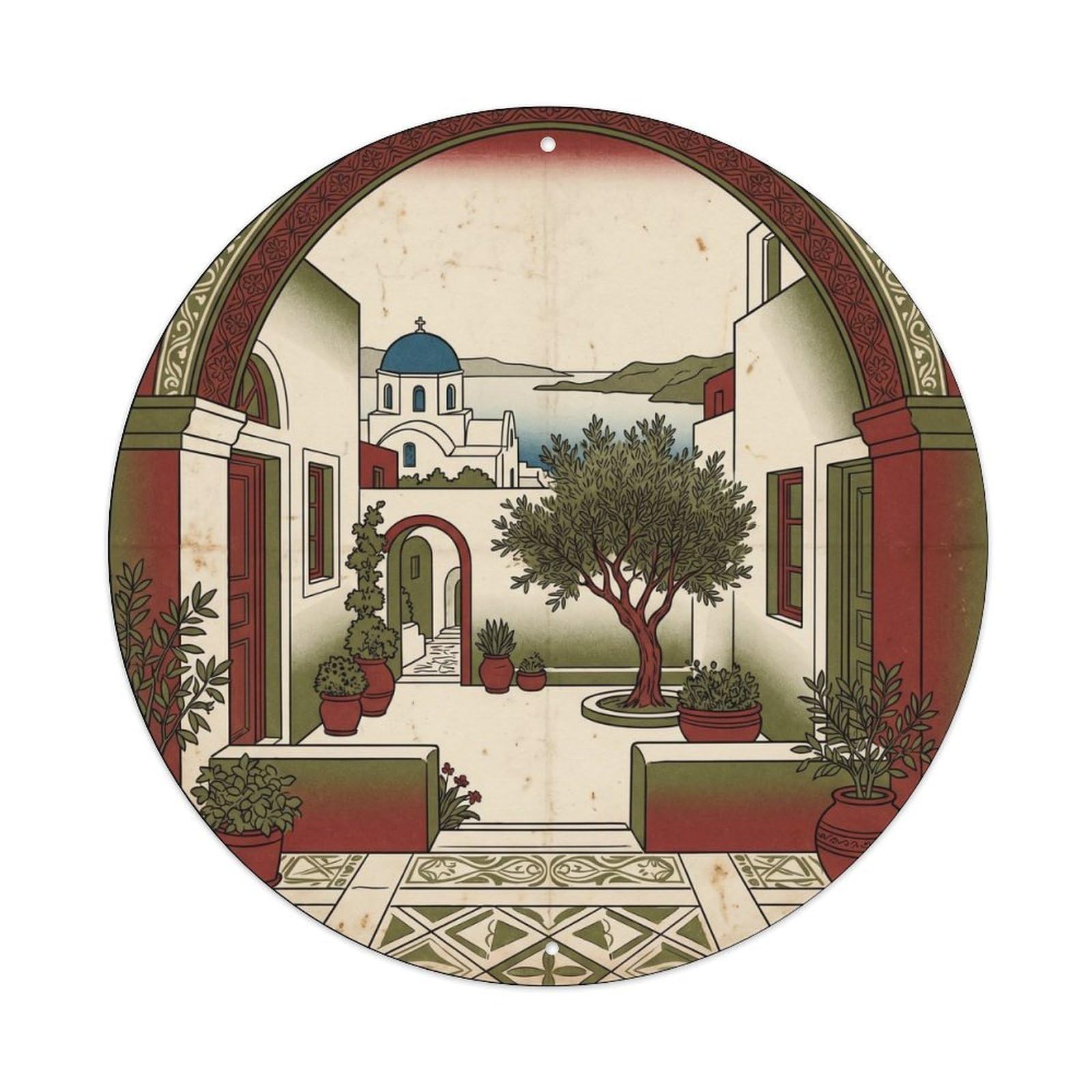 Traditional Courtyard Megalochori Santorini Greece Metal Tin Sign