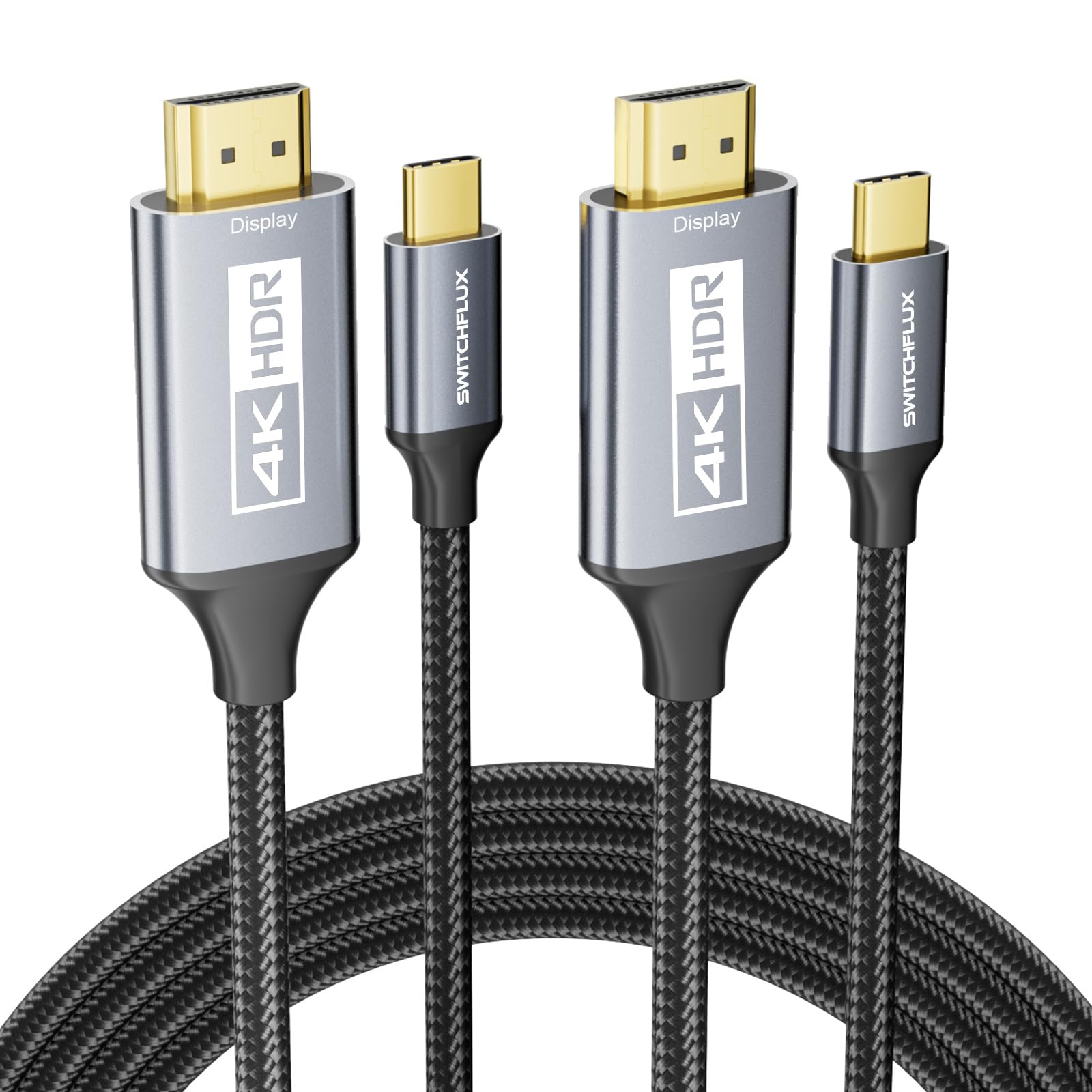 2 Pack USB-C to HDMI Cable 6Ft [4K@60Hz] High-Speed USB Type C to HDMI 2.0 Braided Cord (Thunderbolt 3/4 Compatible) for iPhone 15 Series, MacBook Pro/Air, iPad Pro, Galaxy S8 to S23