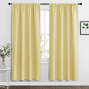 RYB HOME Living Room Curtains Blackout - Light Block Energy Efficiency Small Window Treatment Drapes for Kitchen Dining Baby Nursery Farmhouse Decor, W 42 x L 72 inch, Light Yellow, 2 Panels