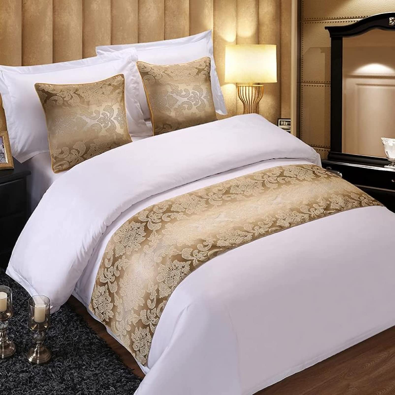 QFWMCW Bed Runner Scarf Jacquard Bedspread Protection Bed Throws King Size Gold Bed Towel Bed Cover Home Bedding Scarf Decoration Bed Cover Home Bed Throws for Single Double King Size
