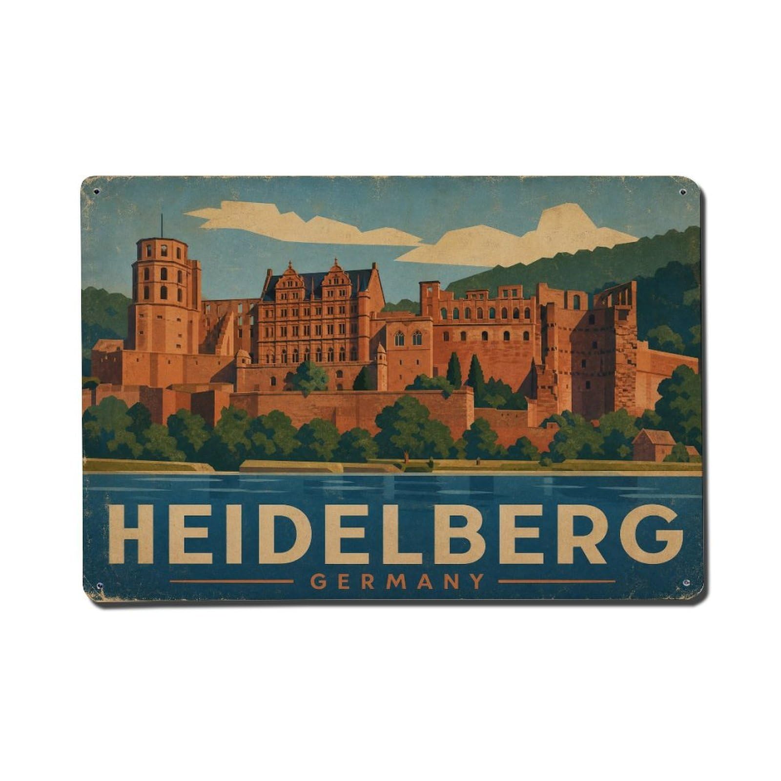 Vintage Travel Germany Heidelberg Metal Tin Sign Plaque Wall Decor for Cafe, Club Bar, Office, Garden Metal Poster 8x12Inch