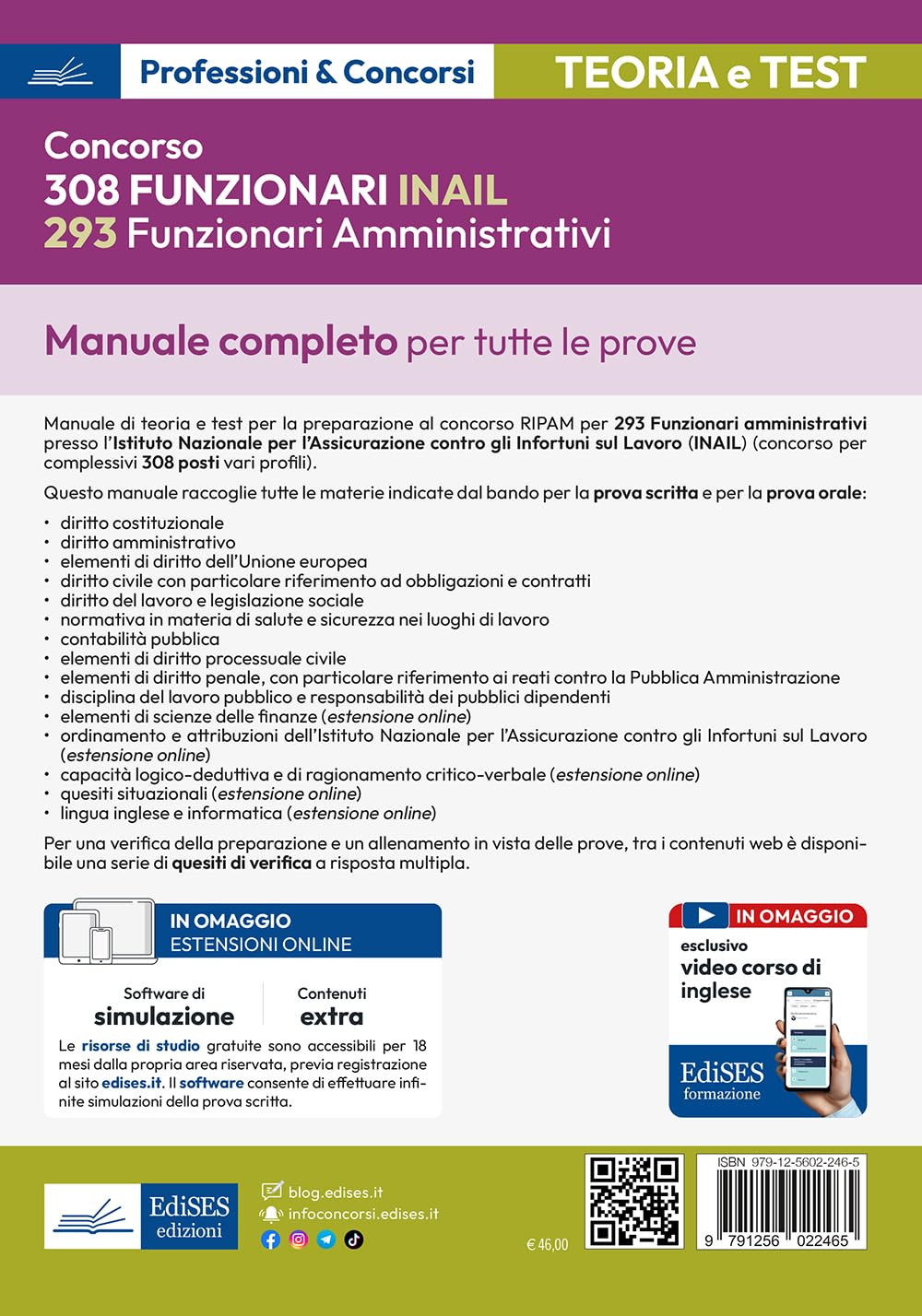 Concorso RIPAM 308 posti INAIL. 293 Funzionari amministrativi. Manuale completo per tutte le prove. Con espansione online. Con software di simulazione