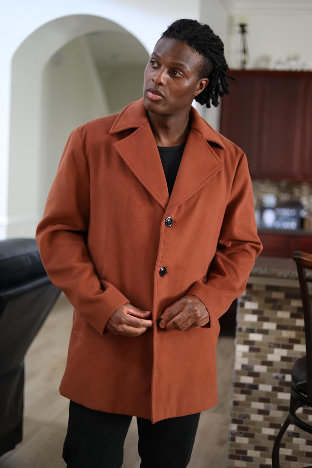 COOFANDY Mens Trench Coat Notched Collar Single Breasted Peacoat Winter Overcoat With Pockets - Image 7