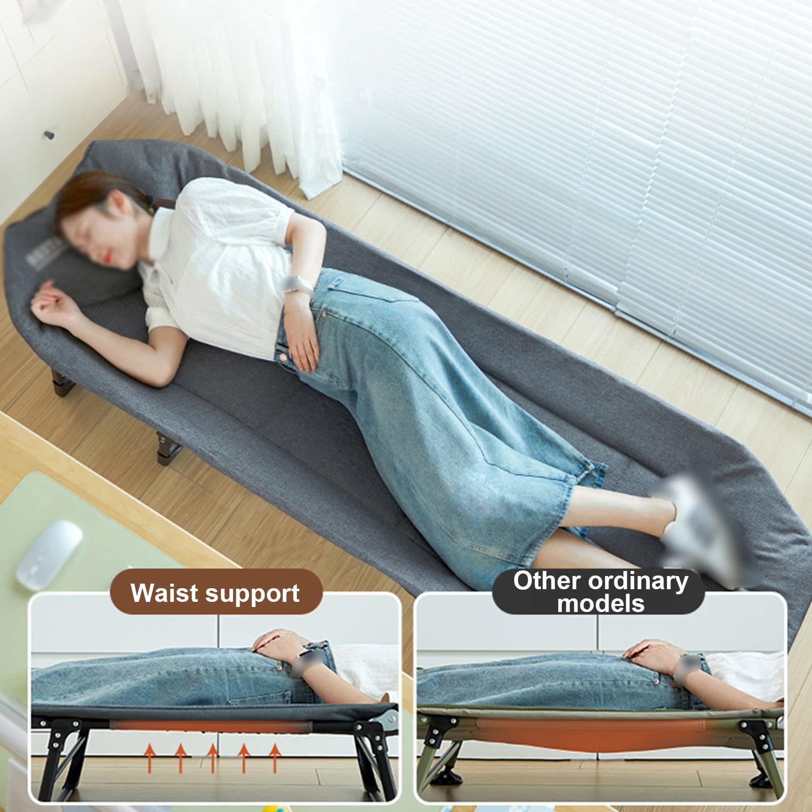 Brandina da Campeggio Pieghevole con Materassino, Portatile Lettino da Campeggio Pieghevole per Adulti con capacità di 130 kg per Viaggi Ufficio Campeggio(180x65x30cm)
