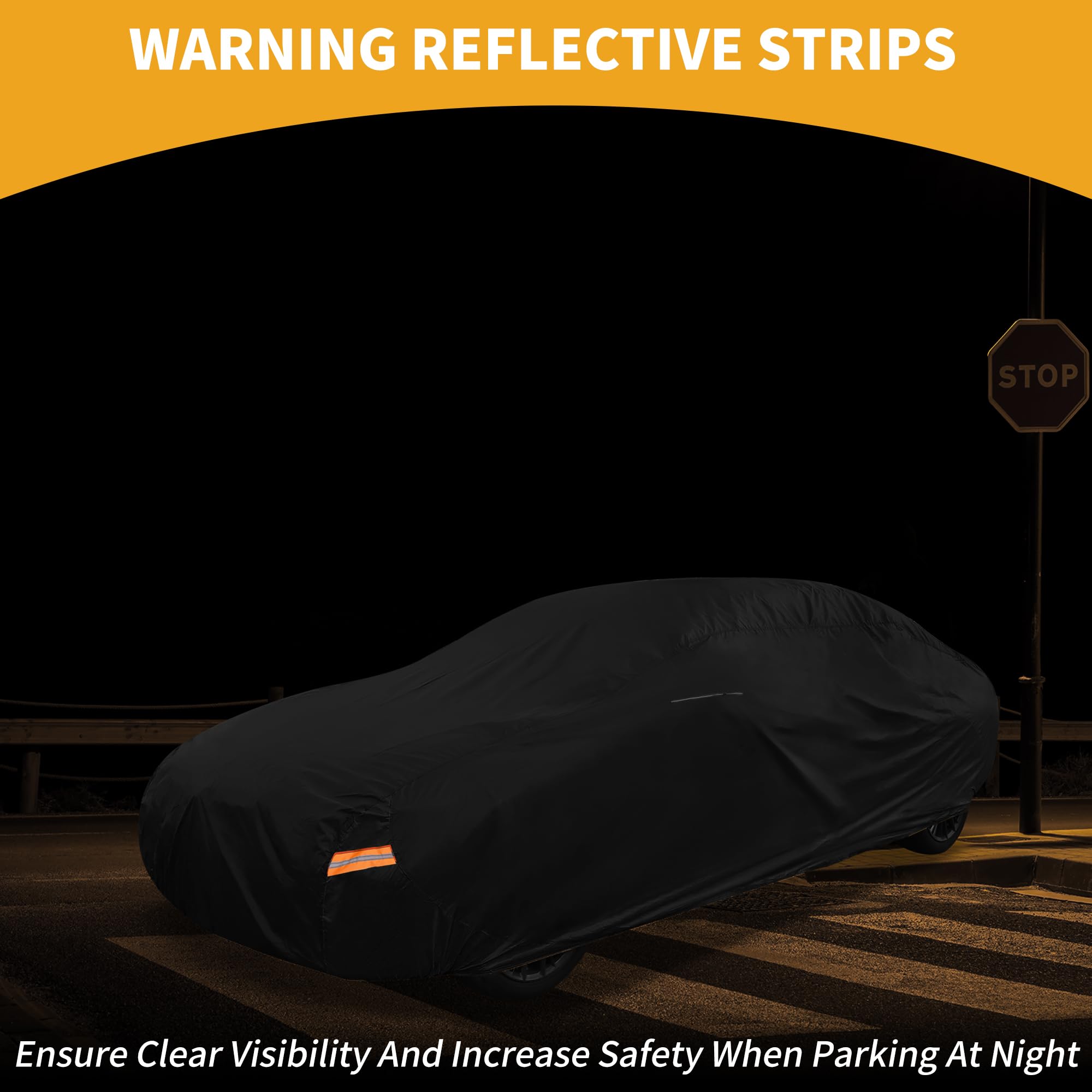Partuto Waterproof All-Weather Universal Sedan Car Cover with Right Side Zipper Mirror Pocket 210D-PU Black Fits for Sedan — view 3