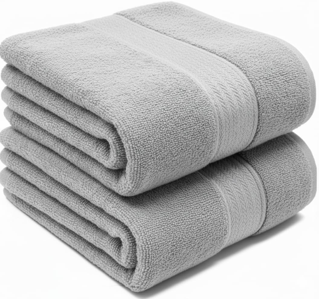 UK furniture Premium Jumbo Bath Sheets (90 x 150 cm-2 Pack) 100% Egyptian Cotton Super Absorbent Extra Large Bath Sheet Quick Dry Hotel Quality Bathroom Towel Set (Silver)