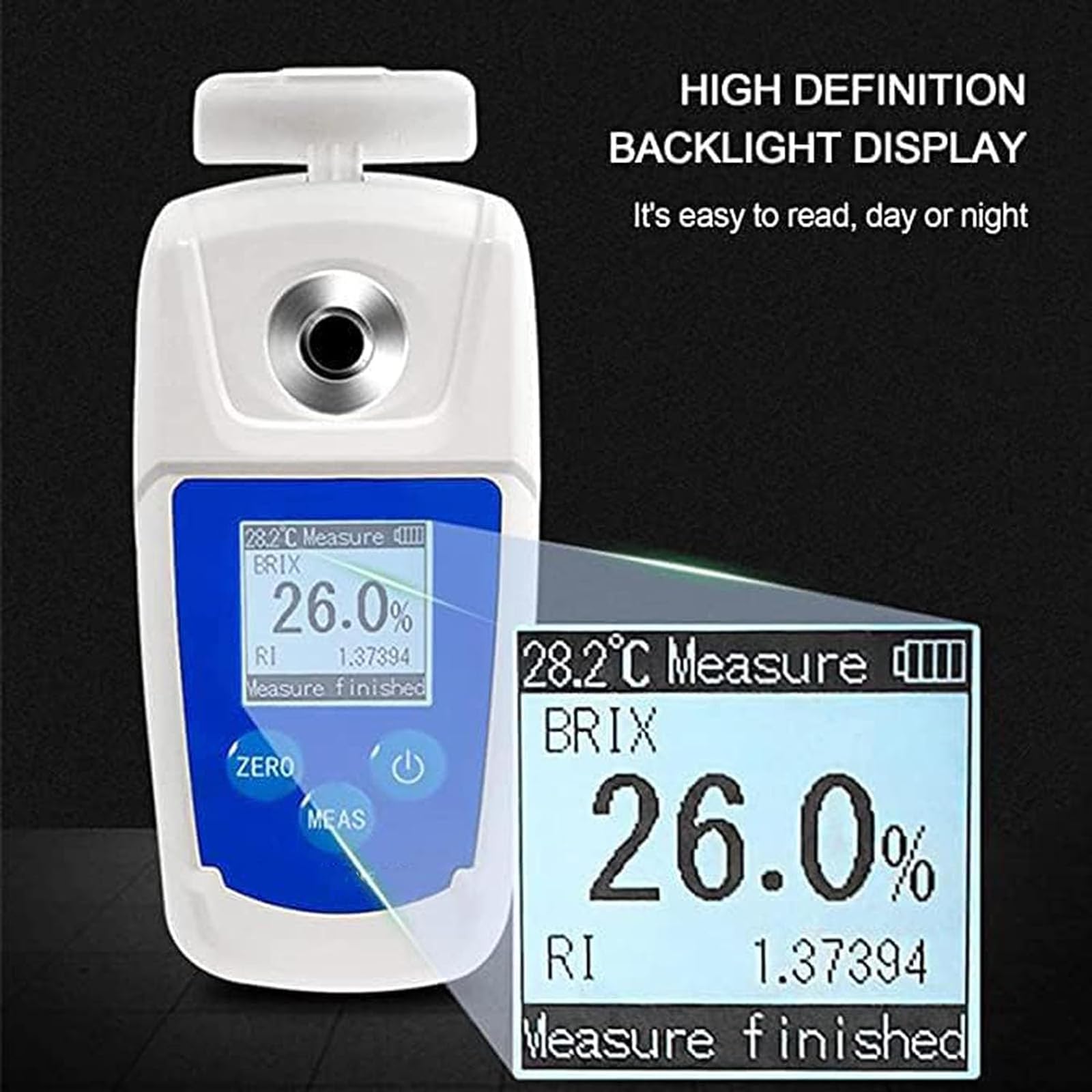 ERICAT Refractómetro Digital Brix, Medidor De Concentración De Azúcar De Frutas con Pantalla Retroiluminada, Rango De Prueba De 0-55% E Índice De Refracción De 1.333~1.431, para Bebidas