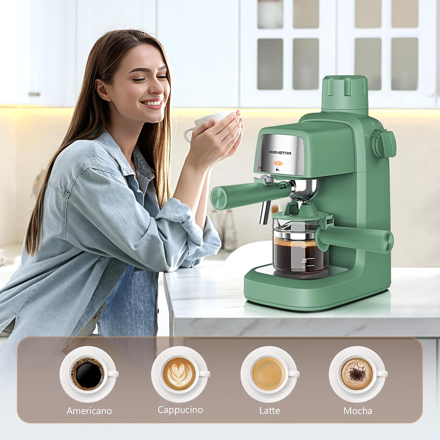 3.5Bar Espresso Machine with Milk Frother, 800W Compact Espresso and Cappuccino Machine with Preheating Function, 4 Cup Espresso Maker for Cappuccino or Latte, Gift for Coffee Lover