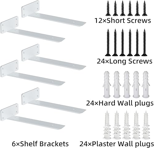Miniatura 9 de ZGO Soportes de estante flotantes, soportes de estante resistentes, soportes en L de metal blanco para estantes, soportes de pared para estantes,