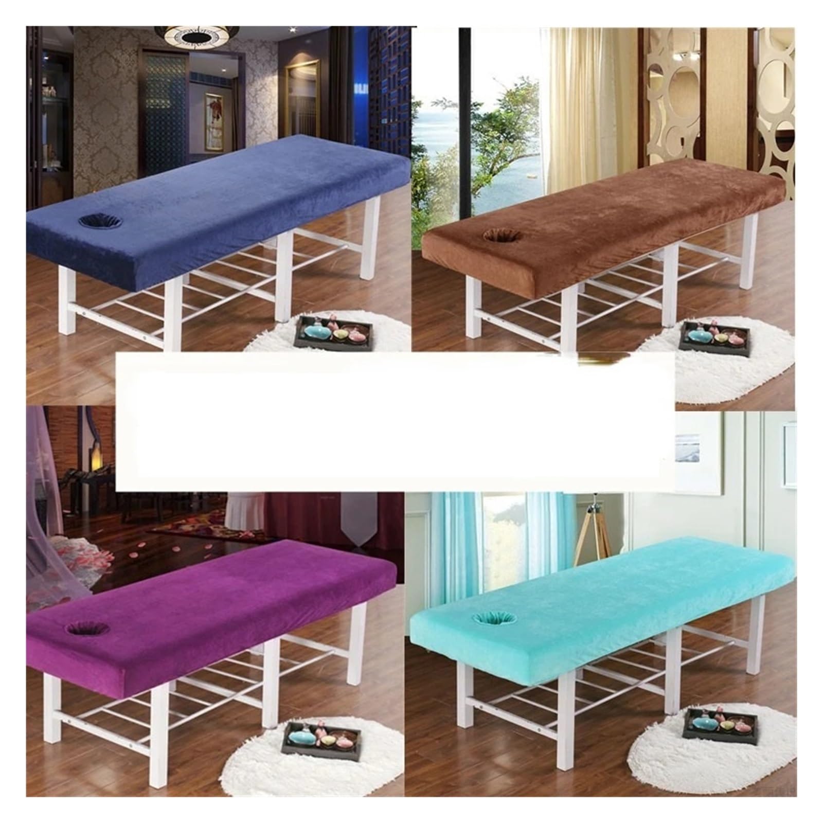 Thicken Velvet Beauty Salon Massage Table Fitted Bed Sheet Skin-Friendly SPA Cover With Hole for Massage Tables(Deep blue,190x80)
