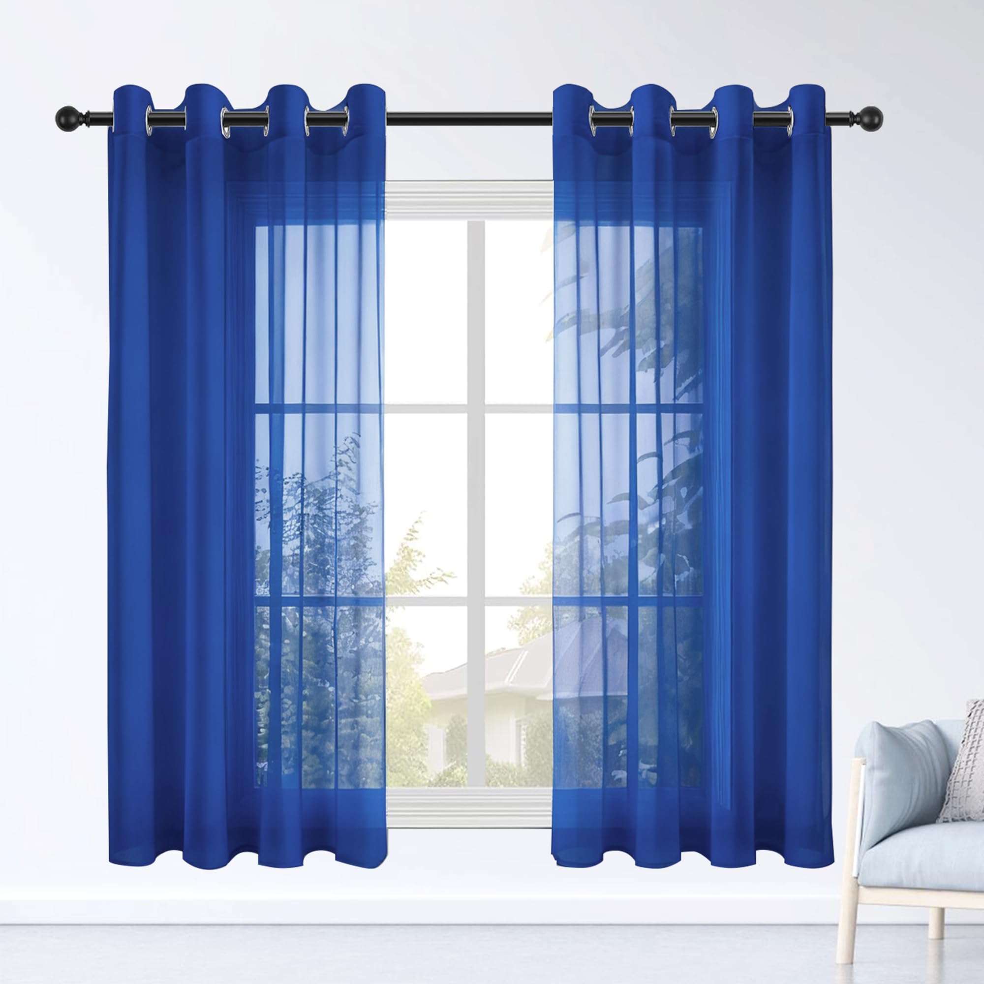 Rideaux Voilages 310 x 225 cm Oeillets Rideaux Voilage Transparent à Oeillets Élégants pour Intérieure de Salon Chambre Cuisine Baie Vitrée, Bleu Foncé