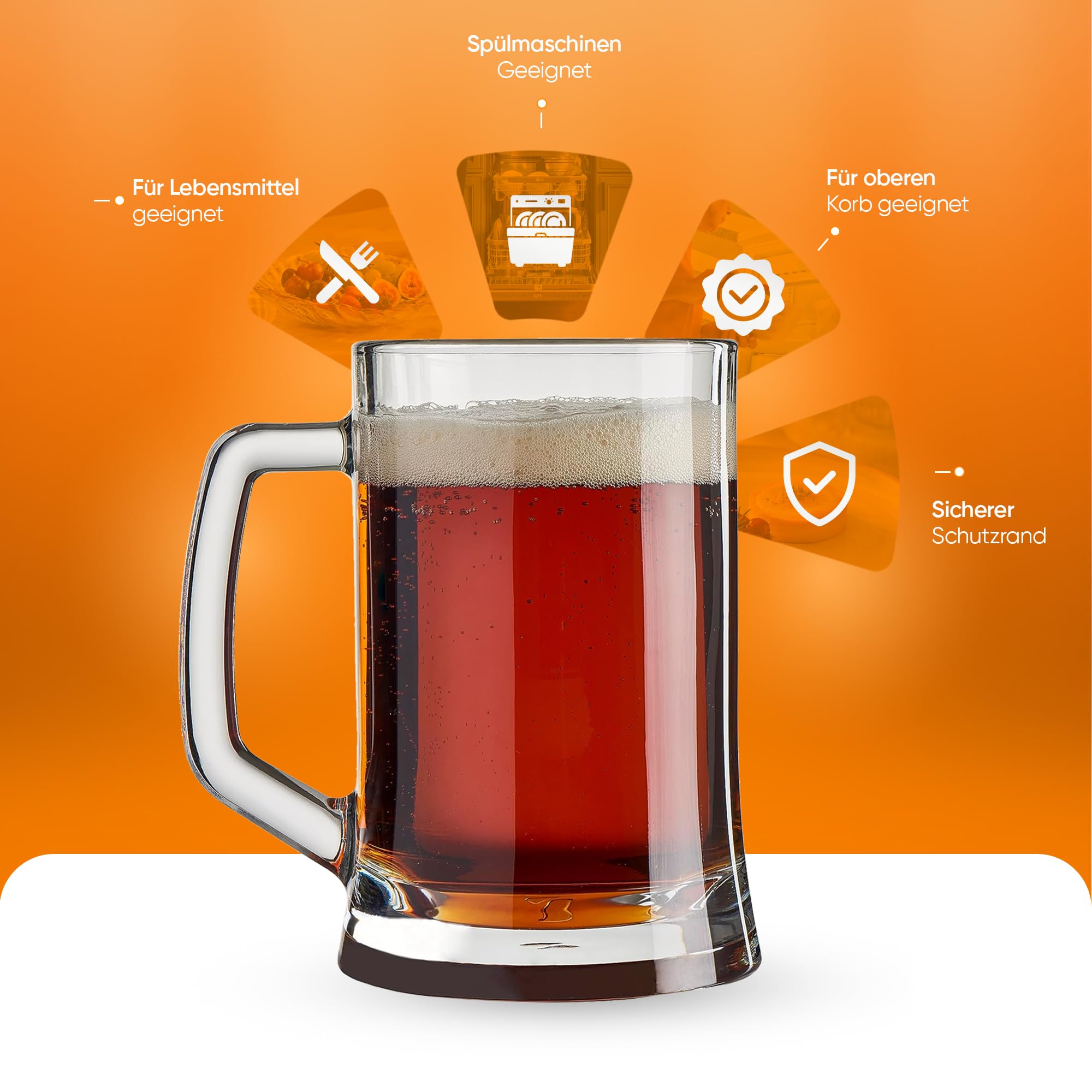 NORDIC SCHILLER Luxus Bierkrug 0,5 Liter 2er Set, Biergläser mit Henkel BLEI FREI Pub Bierglas 0,5L Bierseidel 0,5l, Spülmaschinenfest Bierkrüge für Zuhause, Restaurants und Biergärten, Beer Glasses