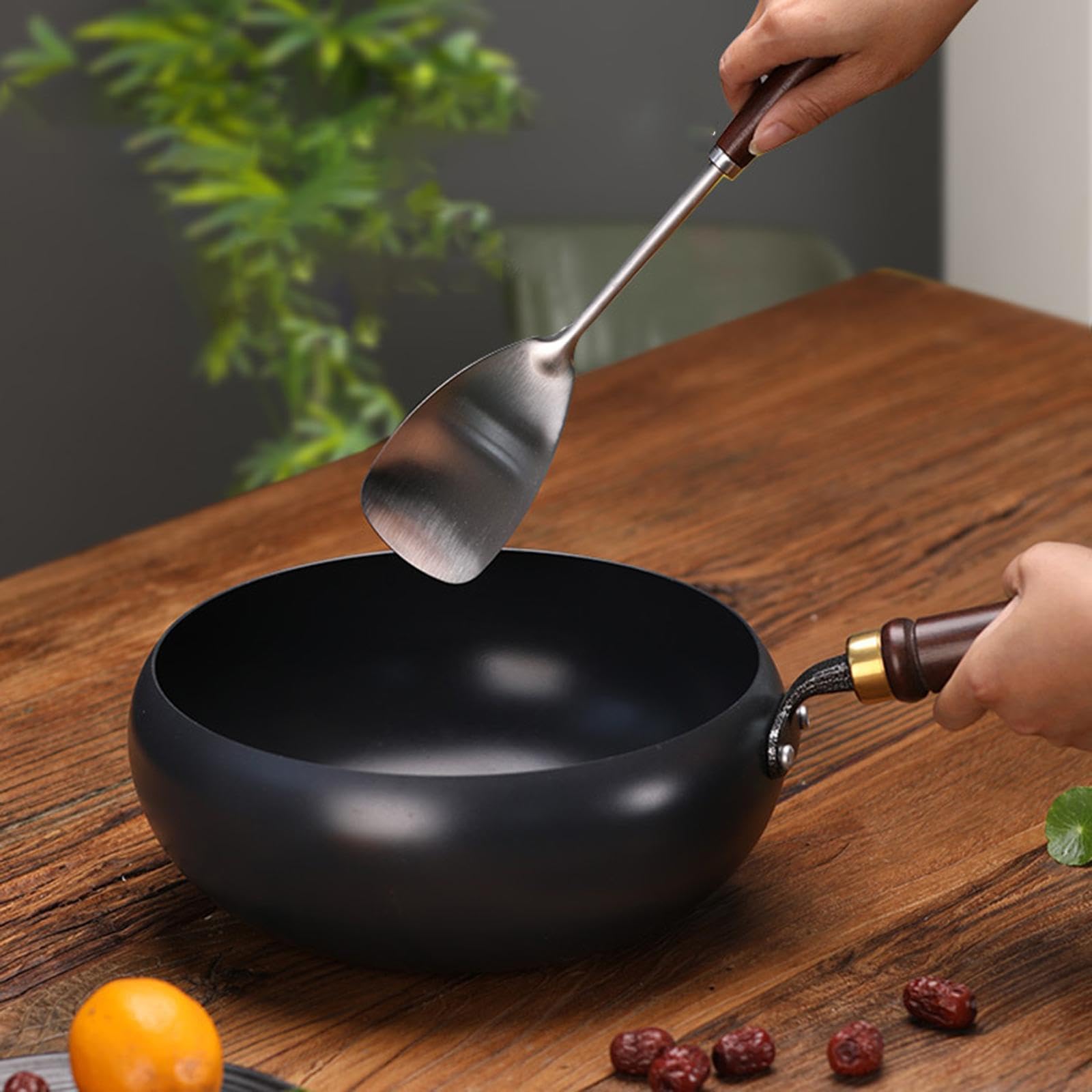 Wok Antiaderente per Cucinare, Manico Ergonomico, Adatto per Cucinare Cottura, con Coperchio, Padella Ideale per.., Copertura in vetro da 28 cm